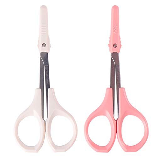 Beaupretty 2-Pack Stainless Steel Curved Craft Scissors - Professional Eyebrow, Eyelash & Nose Hair Trimmer for Men & Women - Beard Grooming & Hair Removal Kit (Assorted Colors) | Perfect for Salon, Home & Travel Grooming Essentials