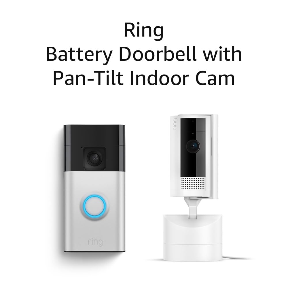 Ring Battery Video Doorbell & Pan-Tilt Indoor Security Camera (White) - Wireless Smart Home Security System for Front Door Monitoring & Indoor Pet/Baby Watching