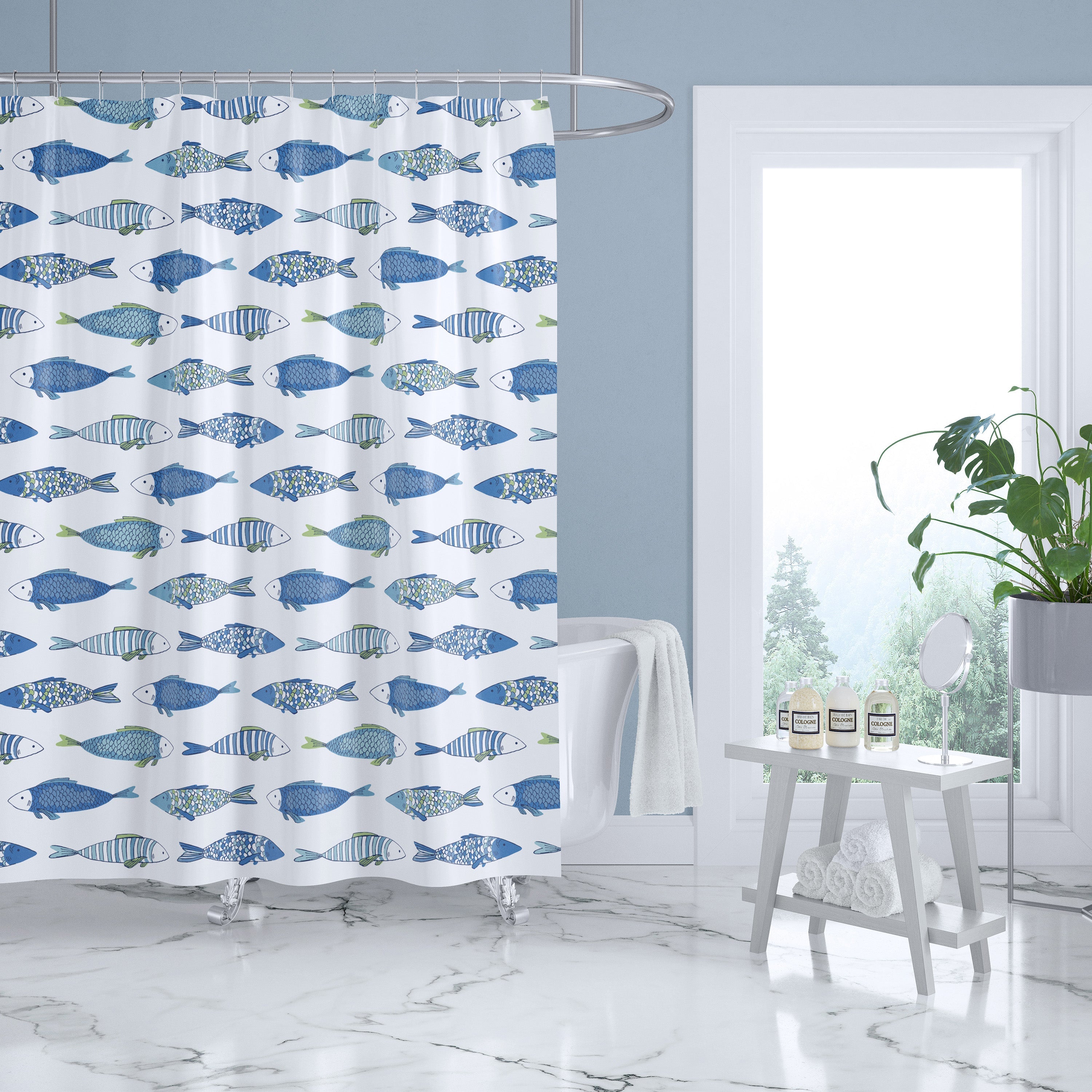 Catalina Fish Shower Curtain - Waterproof Bathroom Decor with Ocean Theme - Perfect for Beach House, Kids' Bathroom, and Coastal Style Homes