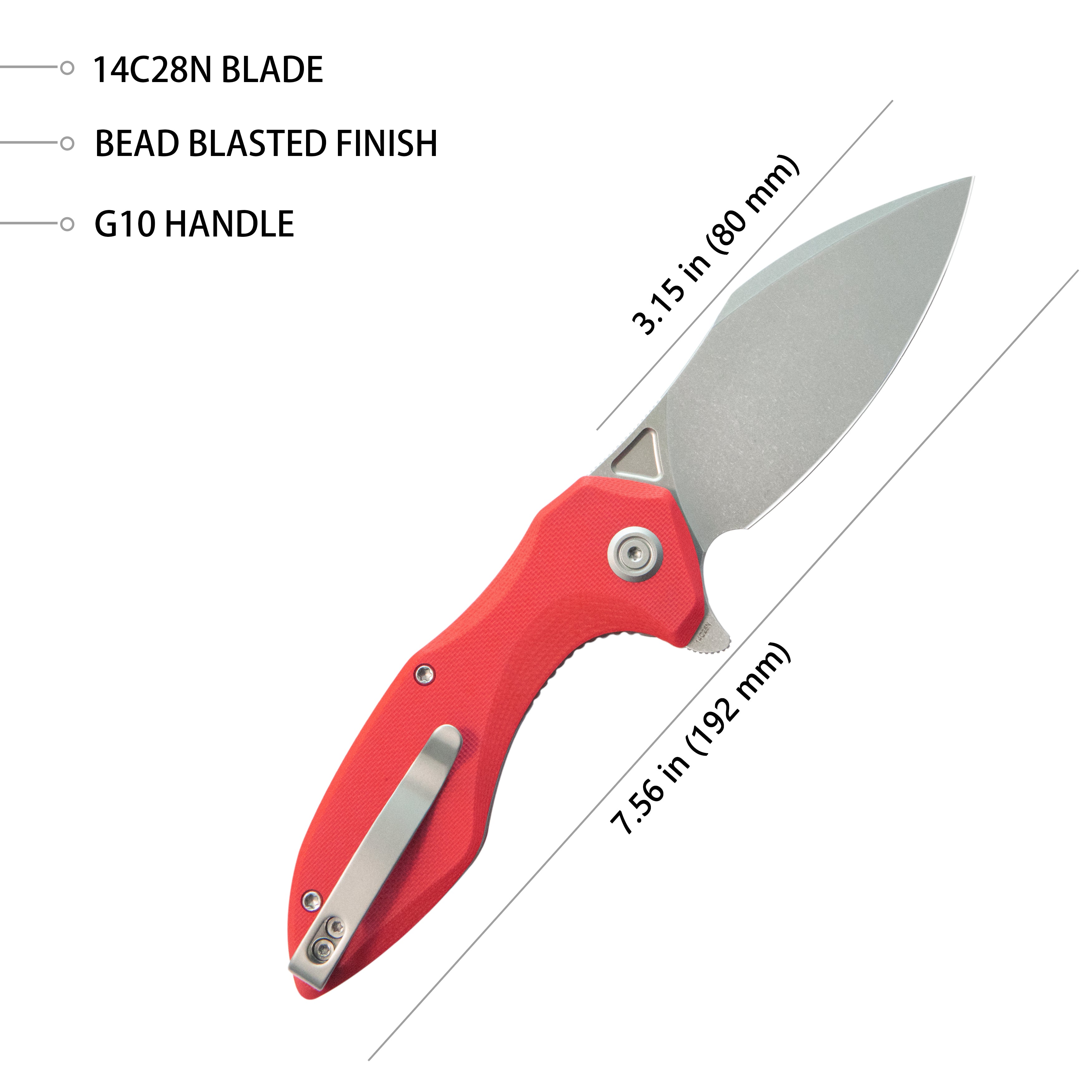 Kubey Noble Flipper Folding Knife - Red G10 Handle, 3.15
