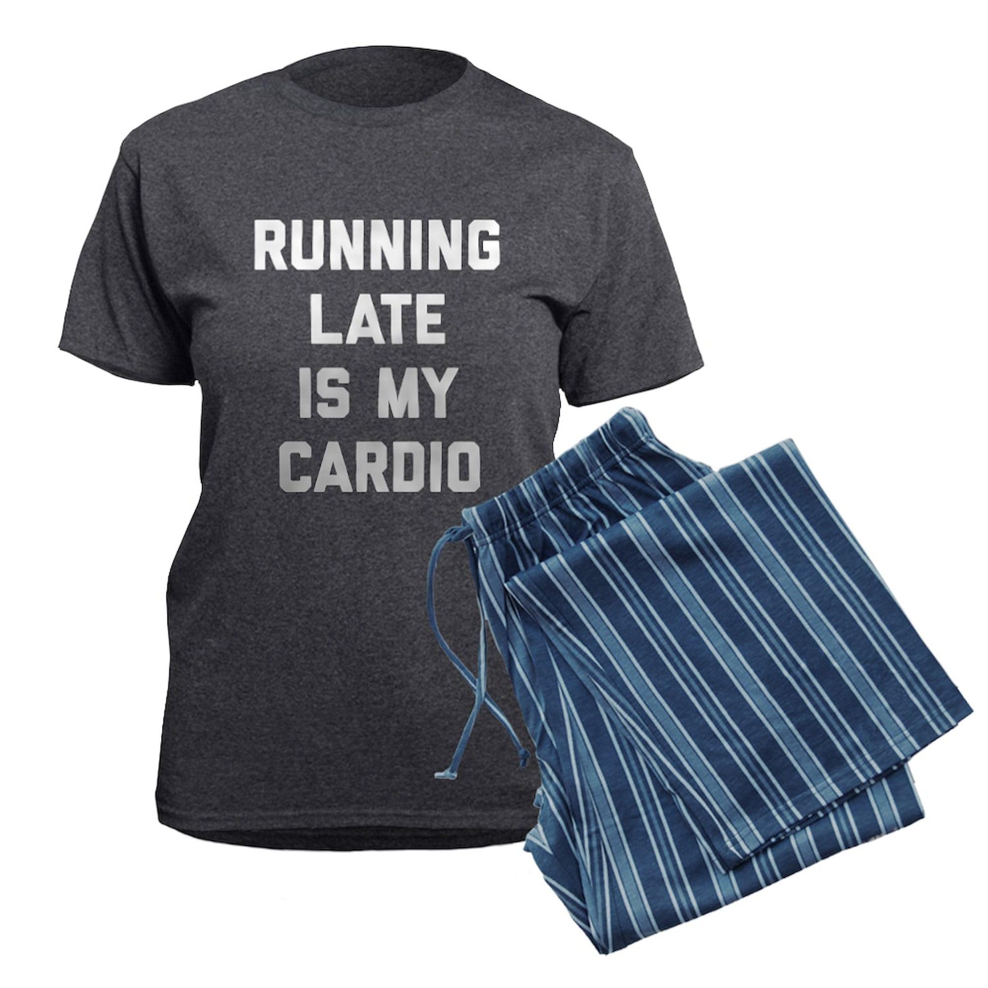 Running Late Is My Cardio Women's Charcoal Pajama Set - Funny Novelty Sleepwear for Women - Perfect for Relaxing at Home, Sleepovers & Gifts