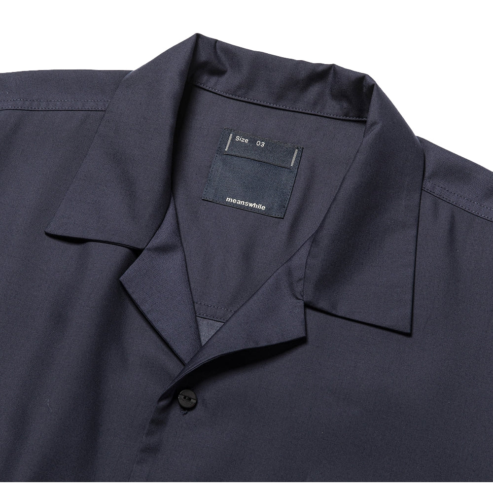 MEANSWHILE Women's Side Slit Open Collar Shirt Navy Blue - Casual Office Wear & Everyday Outfit