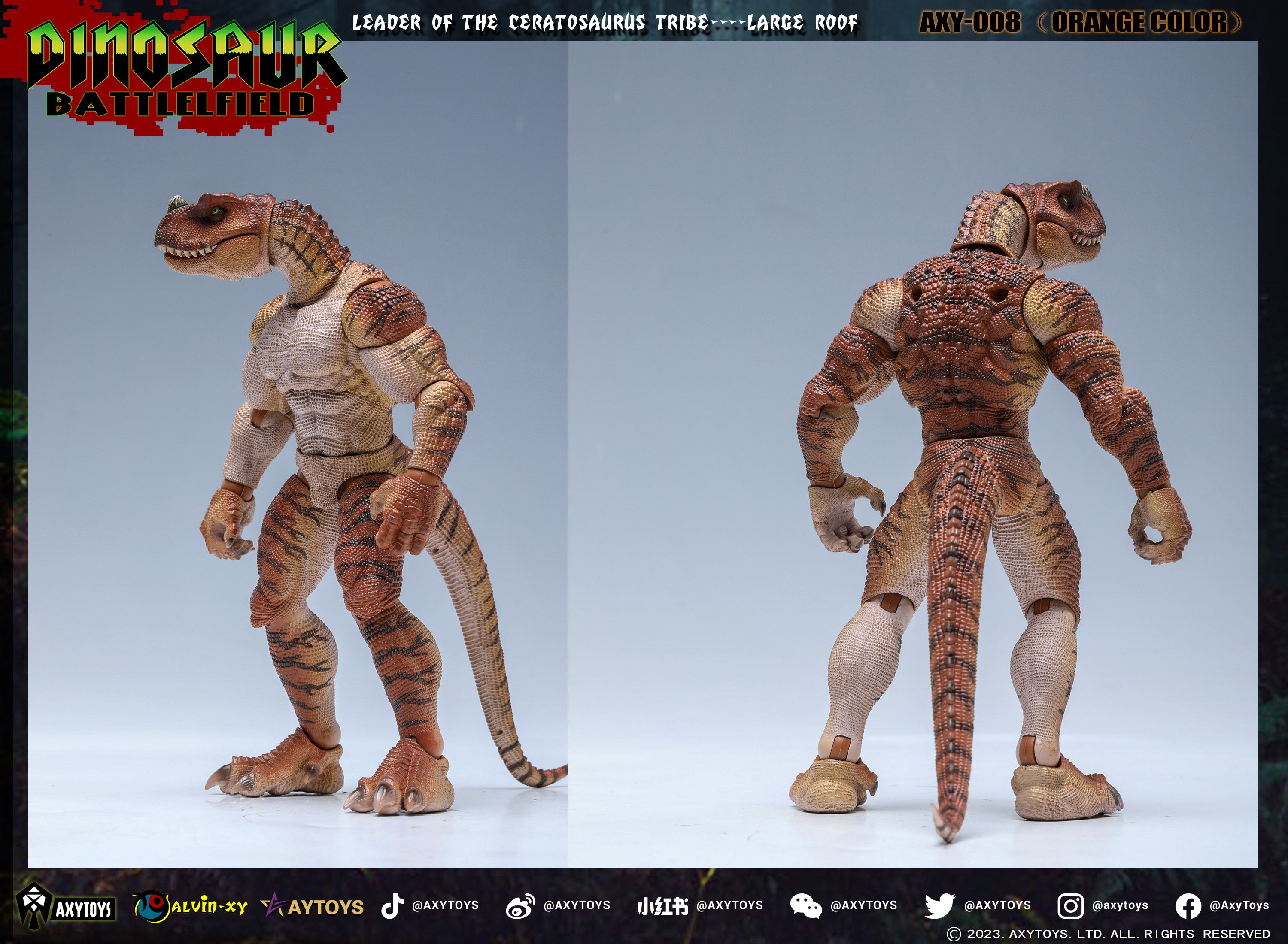 AxyToys 1/12 Scale 7.87-inch Ceratosaurus Dinosaur Action Figure - Deluxe Battlefield Tribe Set with Large Roof for Collectors & Diorama Displays | Perfect for Jurassic Scenes, Toy Photography & Model Dioramas