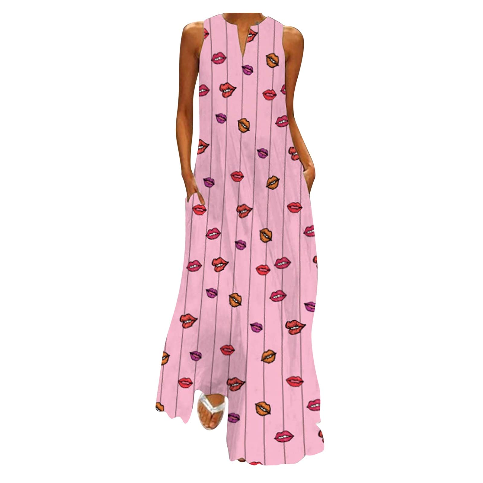 iQKA Women's Summer Casual Sleeveless V-Neck Tank Dress - Loose Fit Beach Cover Up, Vacation Sundress for Pool Party, Travel, Date Night | Vestidos de Verano