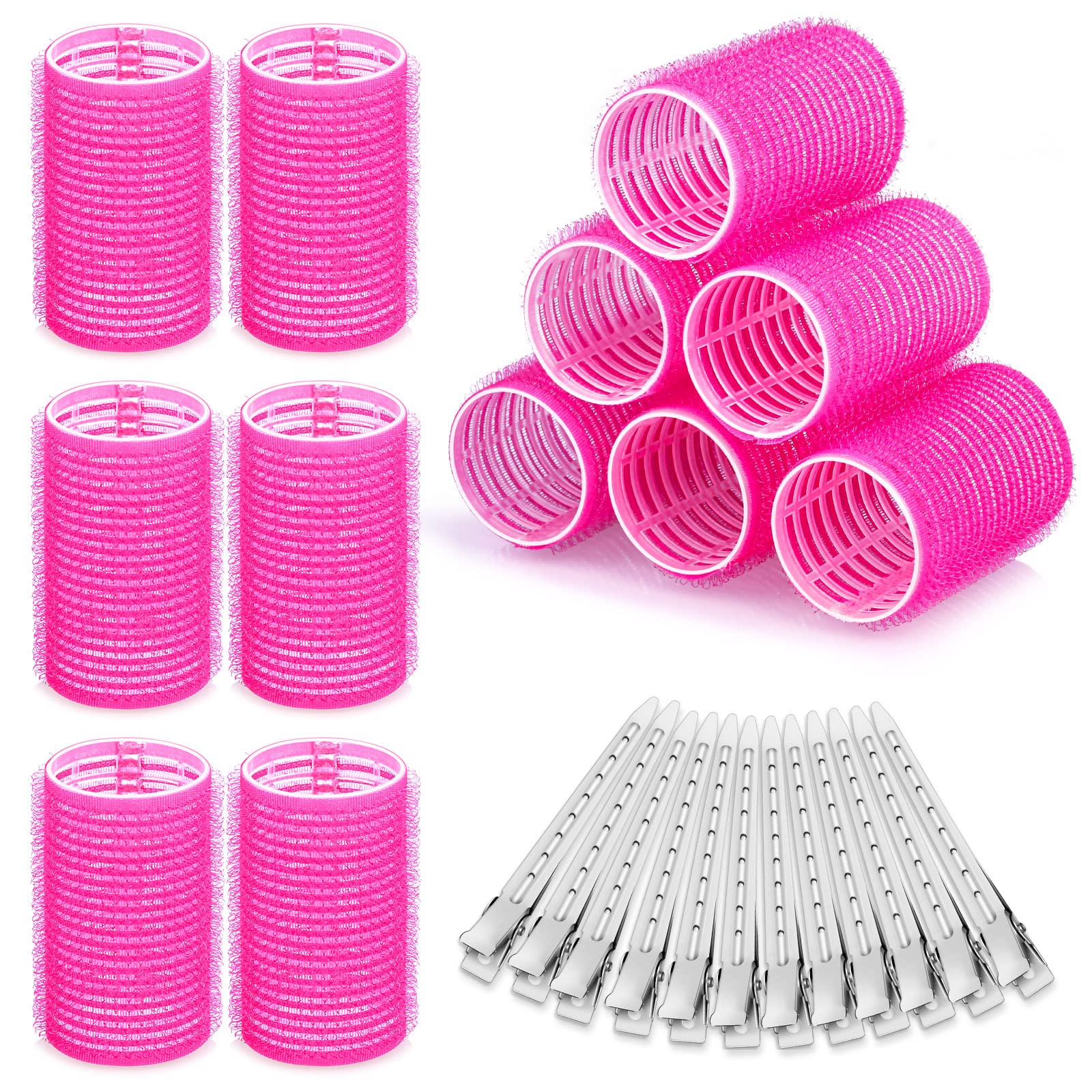 12PCS Self-Grip Hair Rollers with 12 Hair Clips - Soft Sponge Curlers for Long, Medium, Short, Thick & Thin Hair - Create Voluminous Curls & Waves at Home (Perfect for Styling, Parties & Everyday Looks)
