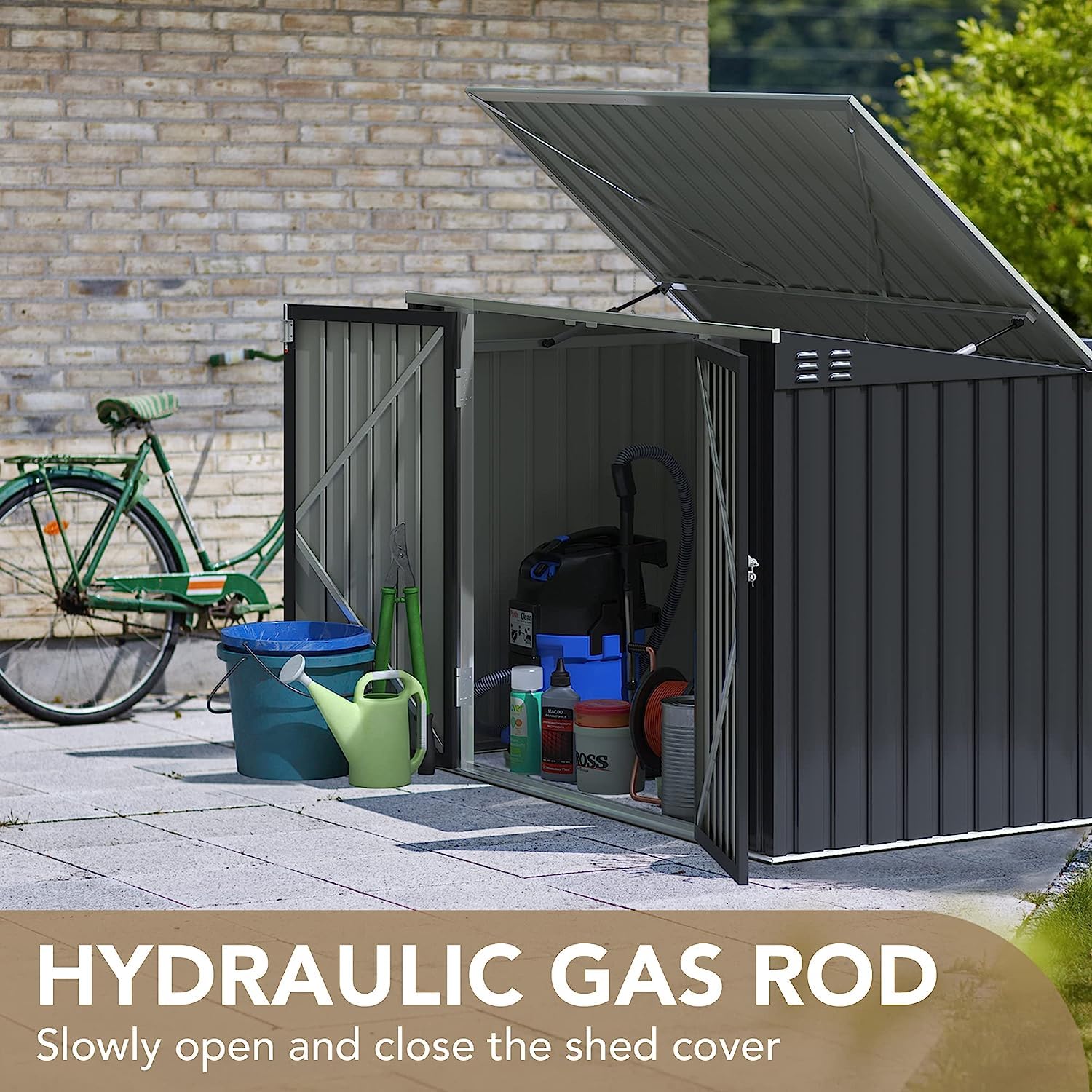 Devoko 5.8x3.3FT Outdoor Metal Storage Shed - Waterproof Trash Can Shed with Lid, Chain & Hydraulic Gas Rod - Perfect for Garden Tools, Yard Waste & Outdoor Organization (Backyard, Patio, Garage Use)