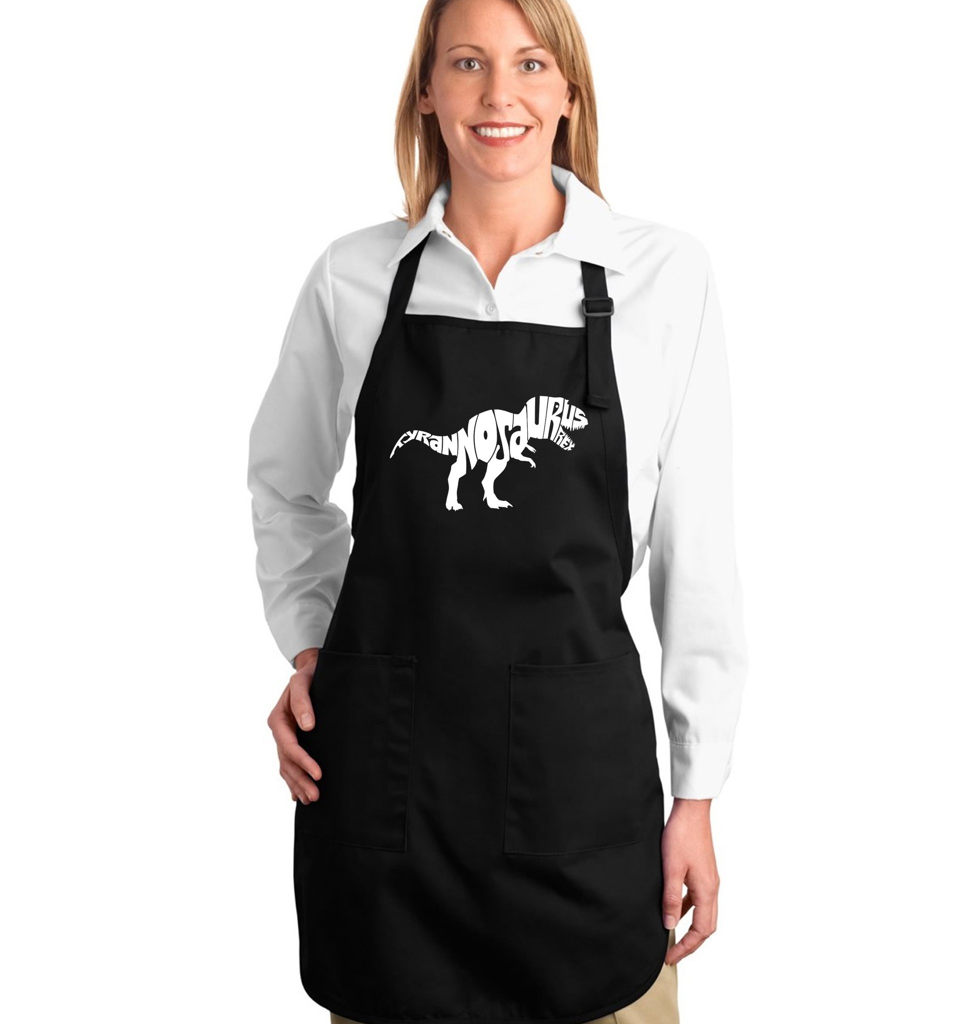 LA POP ART Word Art Apron - Funny Tyrannosaurus Rex Dinosaur Kitchen Apron for Cooking, Baking & BBQ | Unique Gift for Dinosaur Lovers & Home Chefs