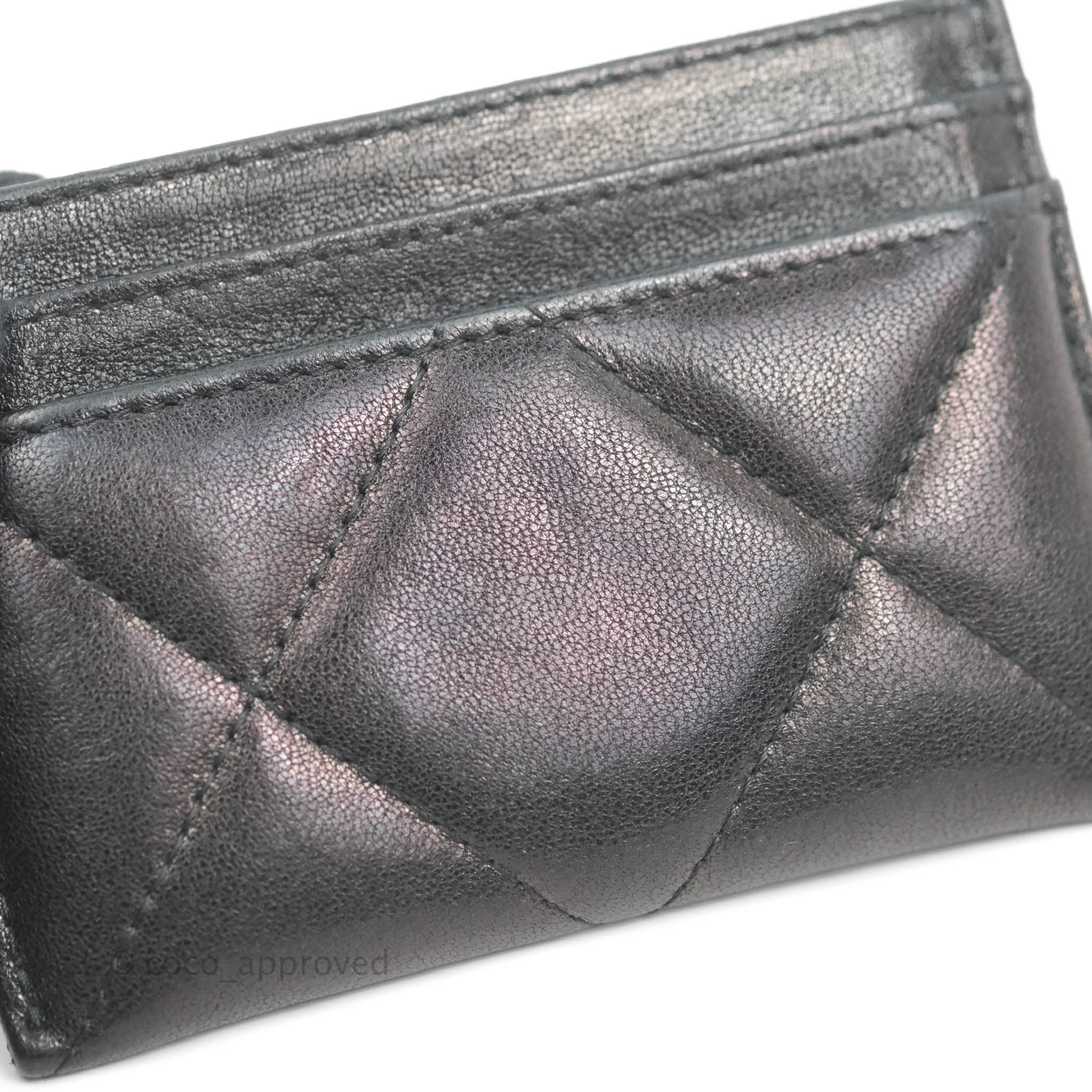 Chanel 19 Quilted Iridescent Black Leather Flat Card Holder Wallet - Perfect for Everyday Use & Luxury Gift Giving