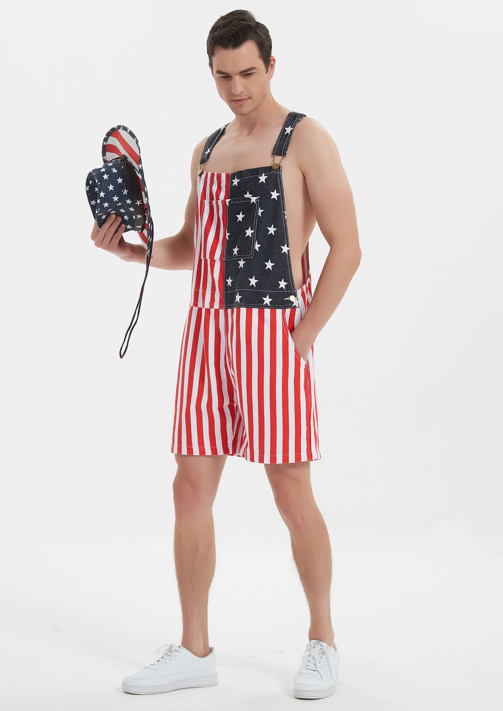 American Flag Denim Overalls Shorts for Men & Women - Adjustable Strap Casual Romper Jumpsuit | Perfect for 4th of July, BBQ Parties & Patriotic Events