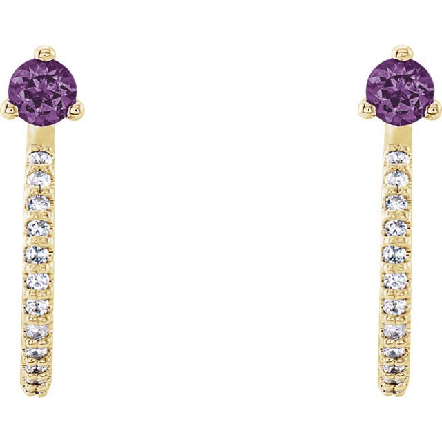 14K Gold 0.20 CTW Amethyst & 0.16 CTW Diamond J Hoop Earrings for Women - Elegant Purple Gemstone Jewelry Gift for Birthday, Anniversary & Special Occasions