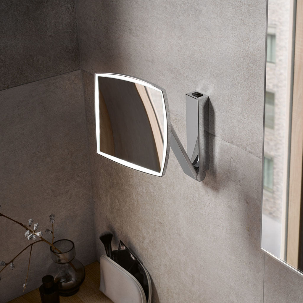 iLook Move 5x Magnification LED Makeup Mirror - Wall Mountable Vanity Mirror with 8 LED Lights in Brass/Polished Chrome Finish | Perfect for Home Bathroom, Bedroom & Professional Salon Use