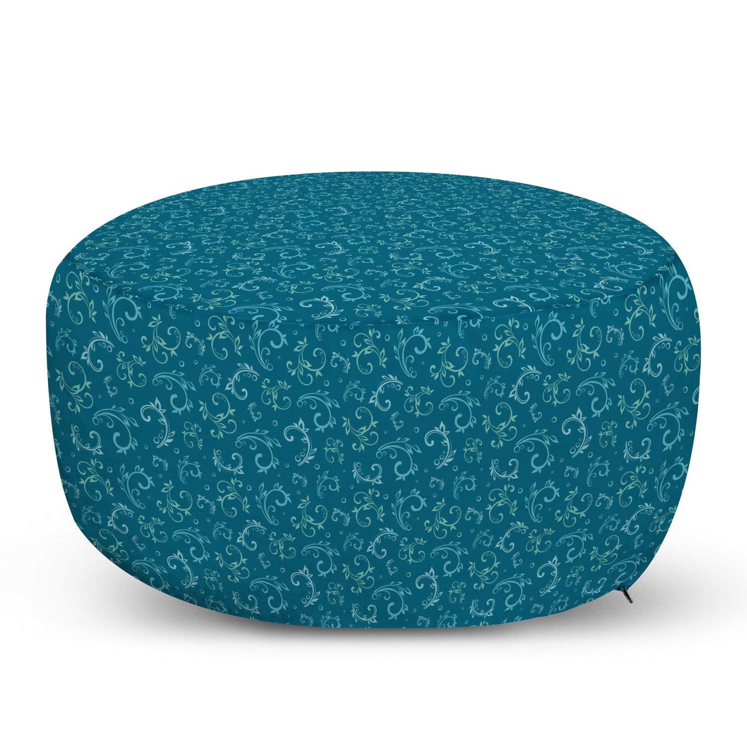 Ambesonne Garden Art Ottoman Pouf - Blue Monochrome Curlicue Branch & Bubble Pattern, Soft Foot Rest Stool with Removable Cover for Living Room, Bedroom - Petrol Blue & Seafoam Green Home Decor Accent | Perfect for Reading Nooks, Lounge Areas & Nursery Seating