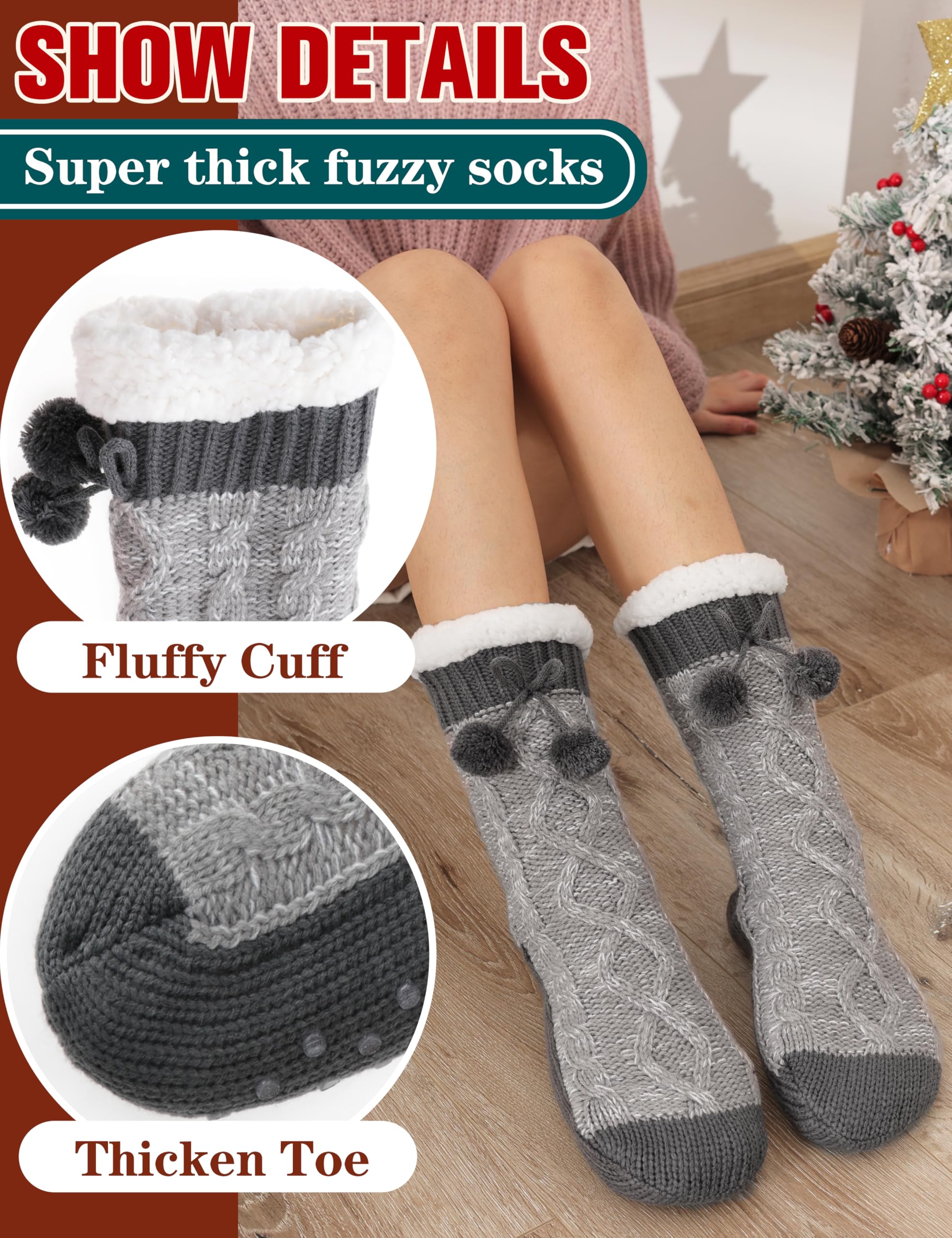 Women's Fuzzy Non-Slip Winter Slipper Socks - Warm Fleece for Home & Travel