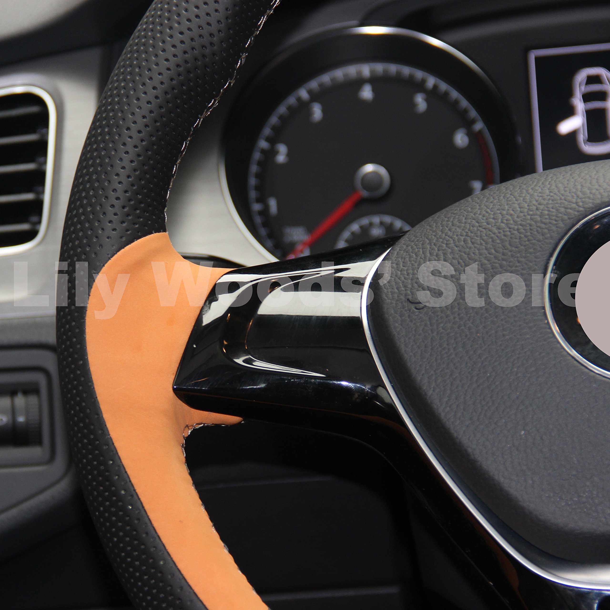 Premium Genuine Leather Custom Steering Wheel Cover for VW Passat 2016, Golf TSI 2015-2016, E-Golf 2015-2016, Golf Sportwagen 2015-2016 & Jetta Hybrid 2015-2016 - Hand-Stitched Luxury Car Accessory for Enhanced Grip & Comfort During Daily Commutes & Road Trips