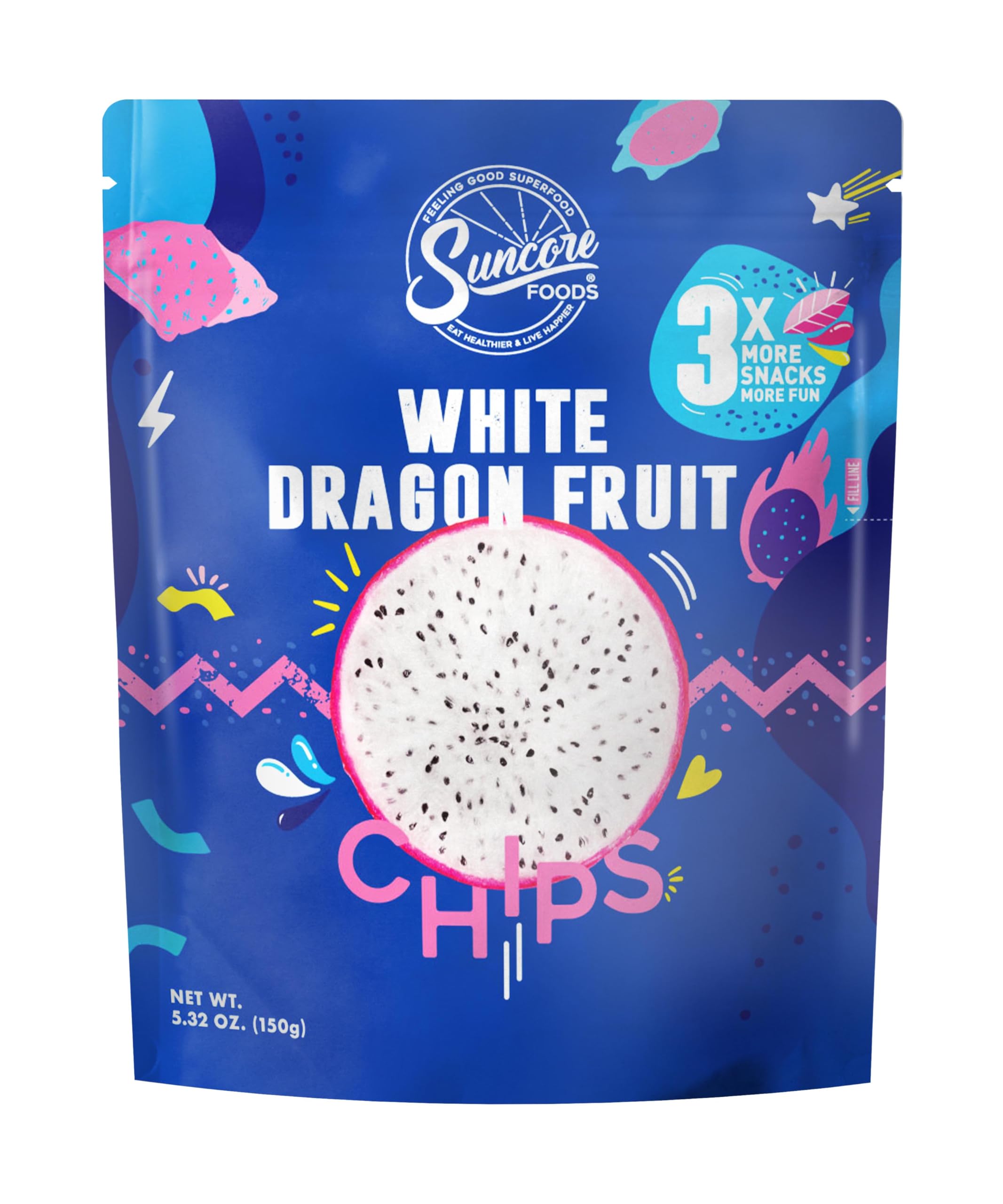 Suncore Foods White Dragon Fruit Chips - Healthy Gluten-Free & Non-GMO Vegan Snacks, 5.32oz (1 Pack) - Perfect for On-the-Go, School Lunches & Keto Diet