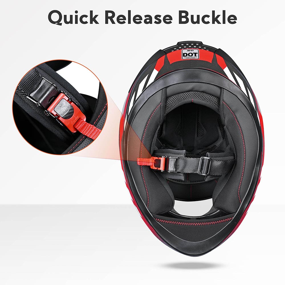 TheLAShop DOT Approved RUN F3 Full Face Motorcycle Helmet - Lightweight & Ventilated for Street Biking - Red (Ideal for Commuting, Racing & Urban Riding)