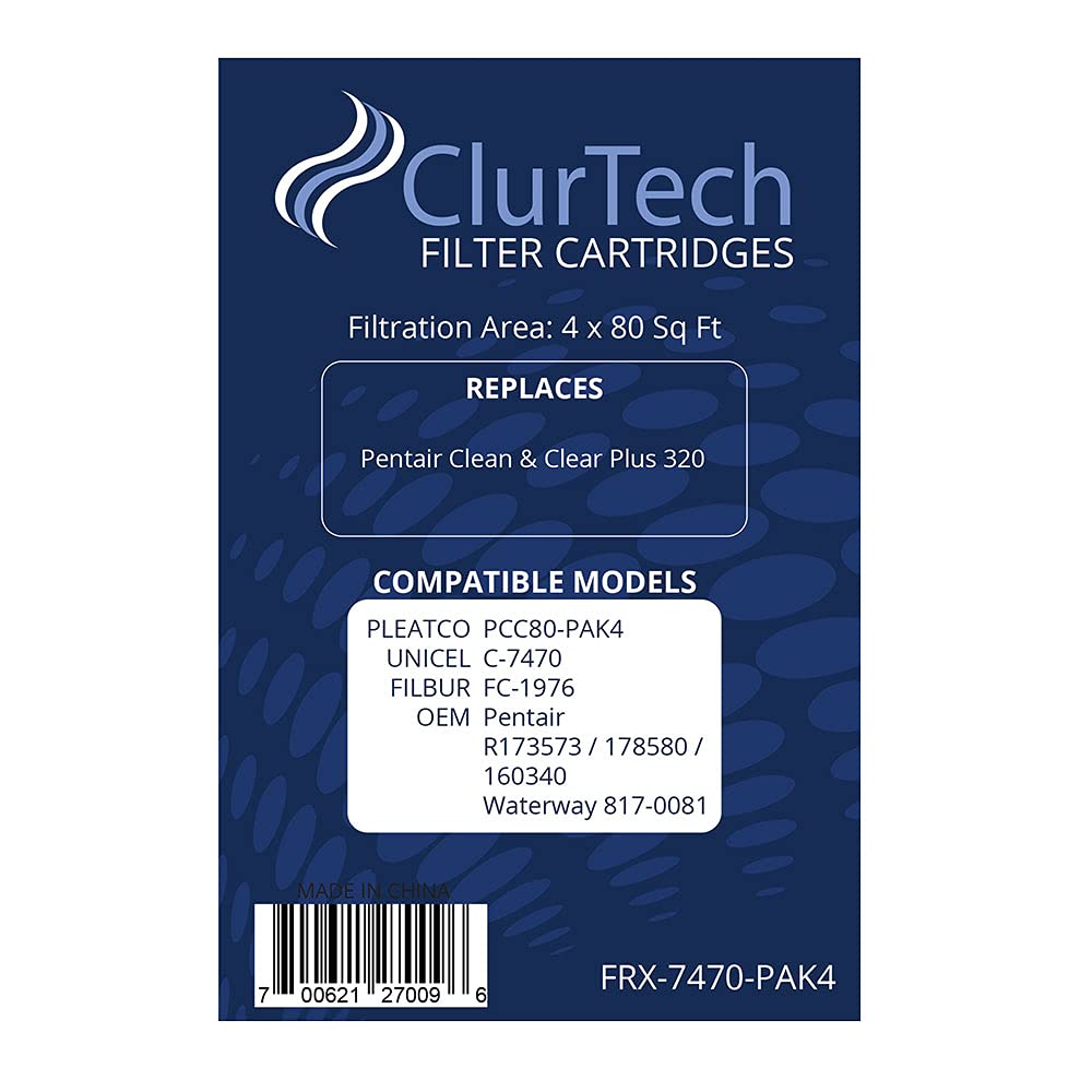 ClurTech FRX-7470-PAK4 4 Pack Replacement Cartridge for Pentair Clean & Clear Plus 320 Pool & Spa Filter | High-Efficiency Pleated Design | Perfect for Inground Pools, Hot Tubs, and Water Filtration Systems