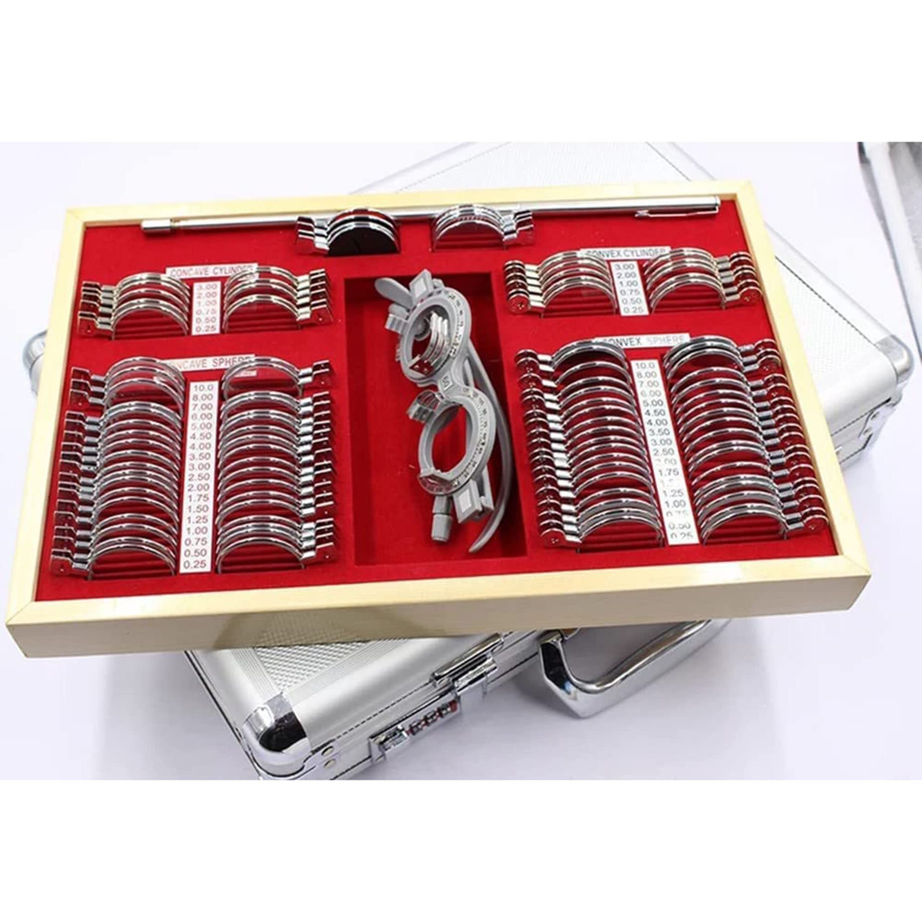XDLYWUZIQ 104-Piece Optical Trial Lens Set with Measuring Glasses & Aluminum Frame - Professional Optometry Kit for Eye Exams, Vision Testing, and Refraction Procedures - Perfect for Optometrists, Ophthalmologists, and Eye Clinics