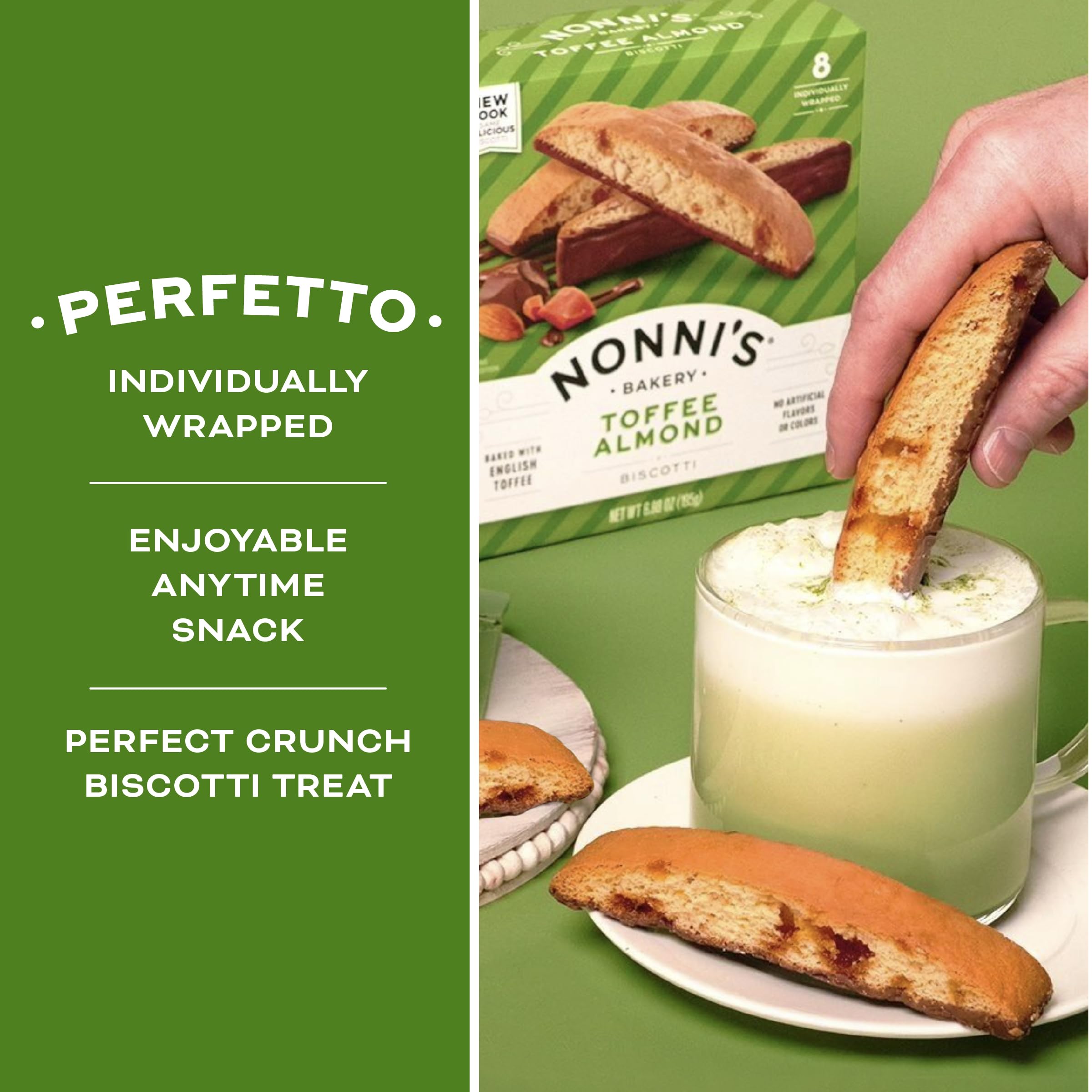 Nonni's Toffee Almond Biscotti Italian Cookies - 3 Pack (6.88 oz) - Individually Wrapped Milk Chocolate Dipped Biscotti with English Toffee & Almond Bits - Perfect for Coffee Pairing, Gifts & Dessert Platters