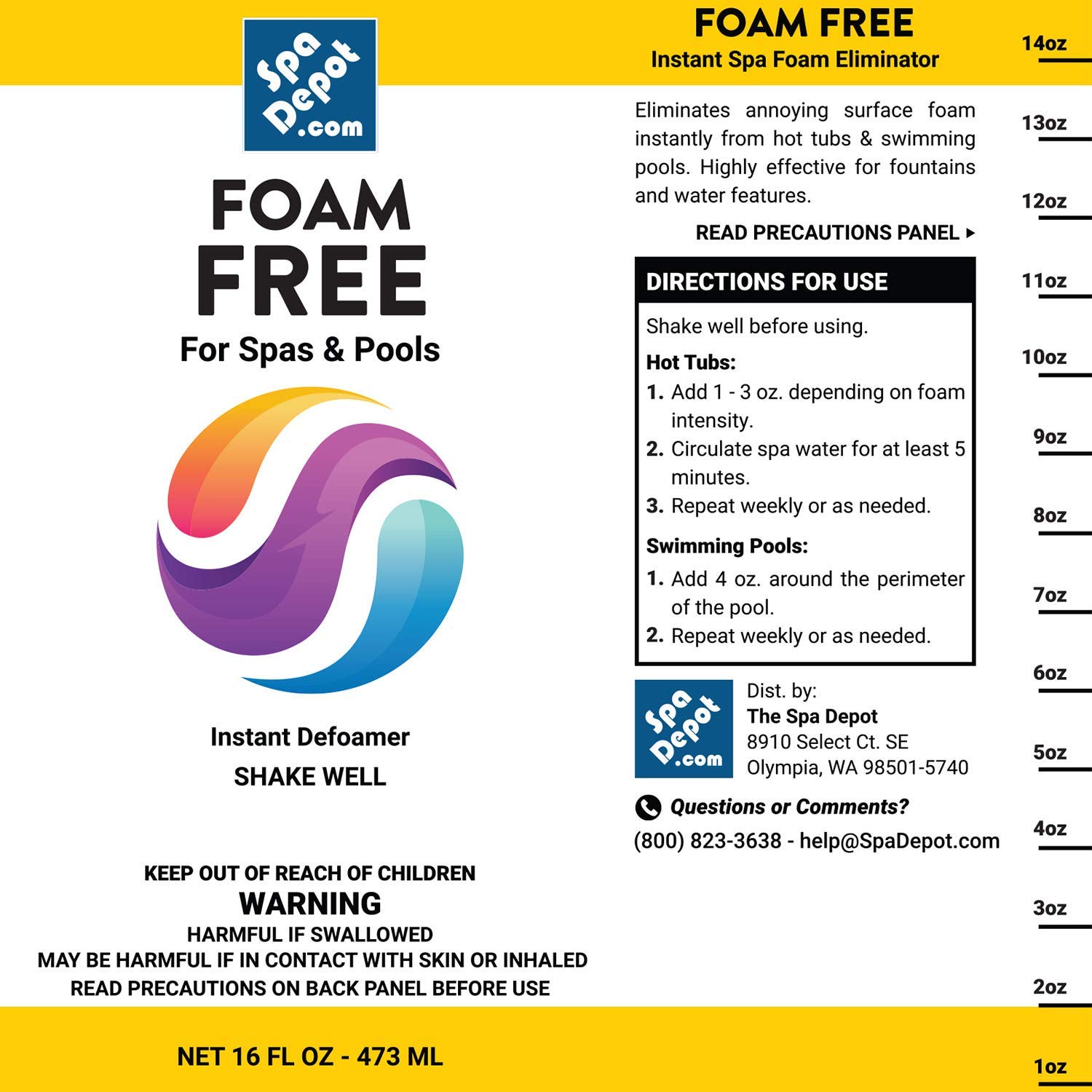 Spa Foam Free Water Defoamer - 16oz Hot Tub & Pool Anti-Foam Solution for Crystal Clear Water - Perfect for Jacuzzis, Swim Spas, and Inflatable Pools