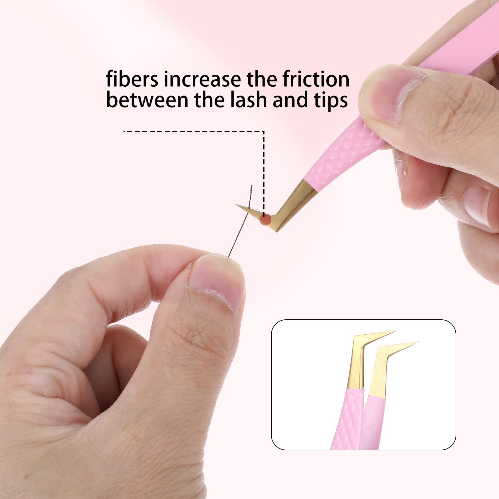 Professional Stainless Steel Eyelash Extension Tweezers - Curved & Flat Tips for Volume Lashes, Precision Fiber Tip Lash Tweezers (Pink) - Perfect for Salon, Home Use & DIY Lash Extensions
