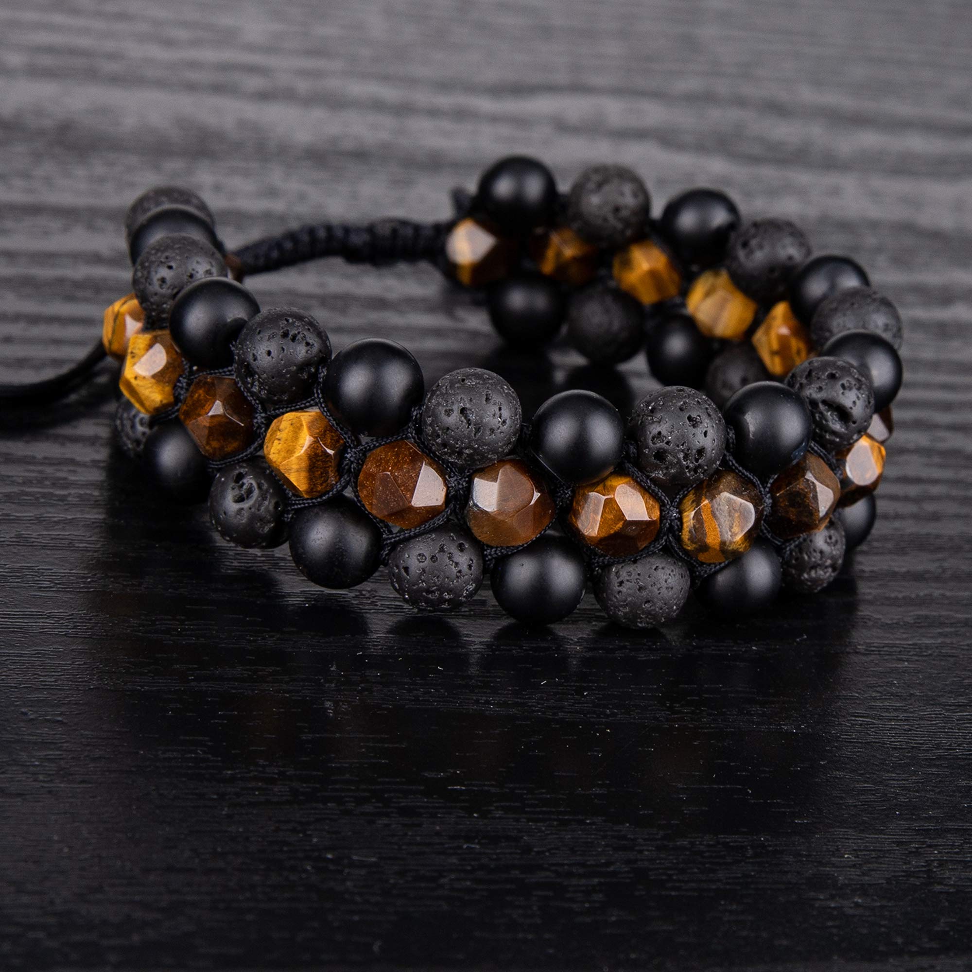 8mm Natural Lava Rock Stone Bracelet for Men - Healing Crystal Essential Oil Diffuser Beads, Chakra Balancing Yoga Meditation Jewelry - Anxiety Relief Gemstone Bracelet for Men's Wellness & Spiritual Practice