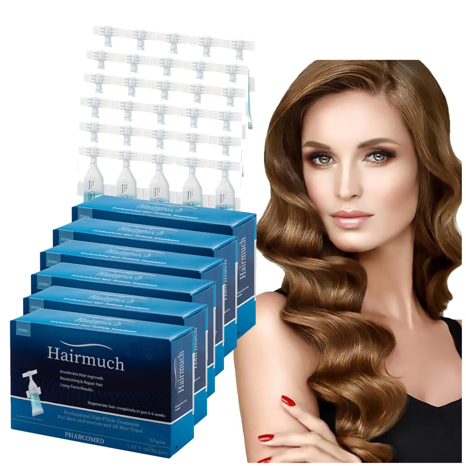 Hairmuch Hair Growth Serum Lotion - Natural Hair Regrowth Treatment for Thicker & Stronger Hair, Anti Hair Loss Solution with Biotin & Keratin (6 Boxes, 30 Pcs) - Perfect for Daily Scalp Care & Hair Restoration