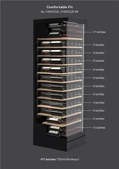 Vintec 198 Bottle Dual Zone Wine Cooler Refrigerator - Black | Freestanding Wine Cabinet for Home Bar, Restaurant & Wine Cellar | Perfect for Wine Storage & Display