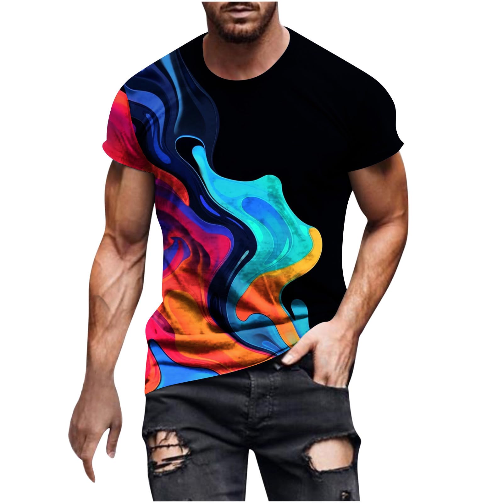 3D Flame Printed Men's T-Shirts - Cool Graphic Tees for Summer | Short Sleeve Casual Tops for Dads & Guys | Perfect for Beach, Parties & Everyday Wear