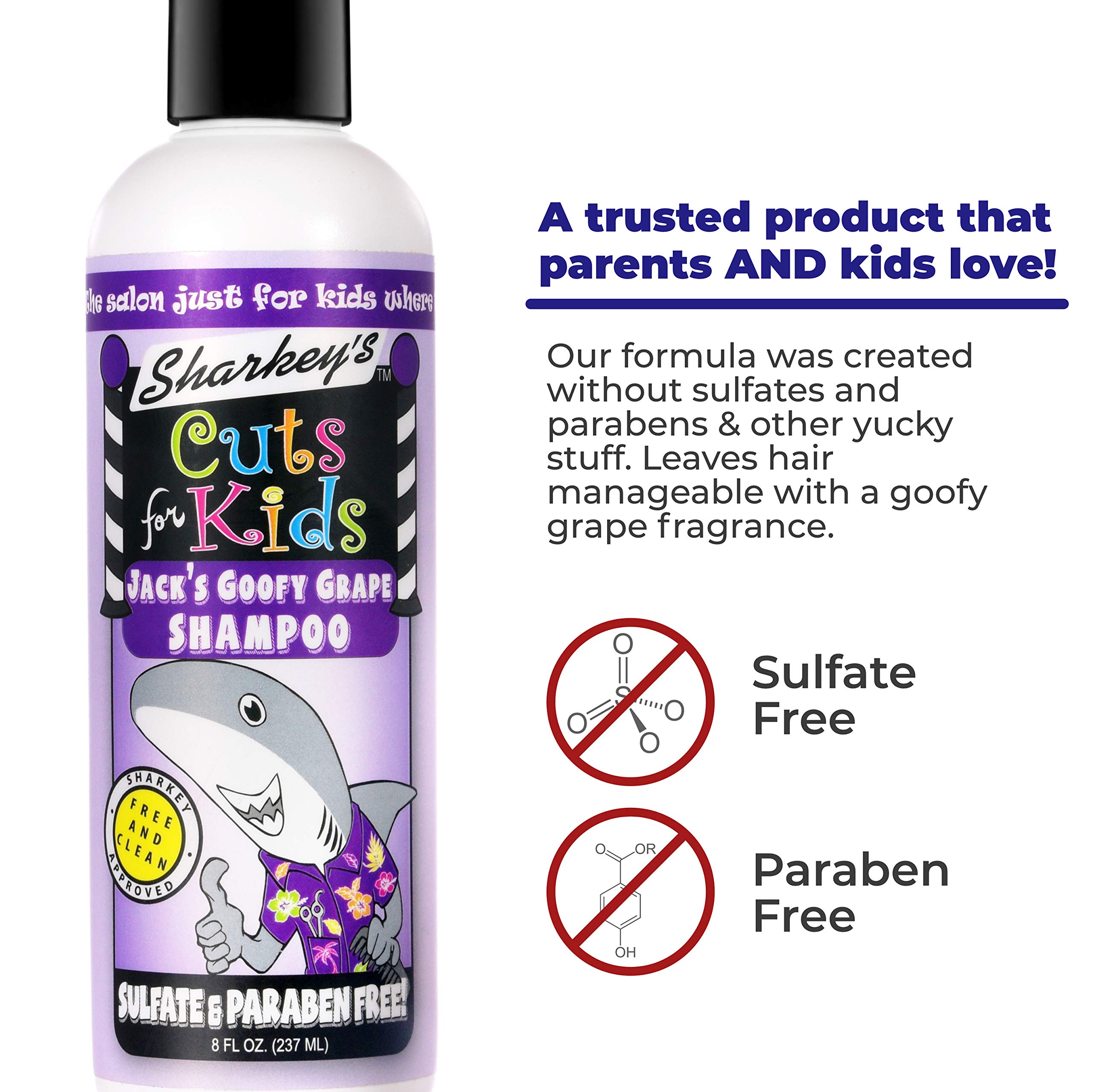 Sharkey's Grape Scented Kids Shampoo & Conditioner Set with Baby Shark Plush Backpack Clip - Sulfate Free, Paraben Free Hair Care for Toddlers & Children - Perfect for Bath Time, Travel & School Accessories