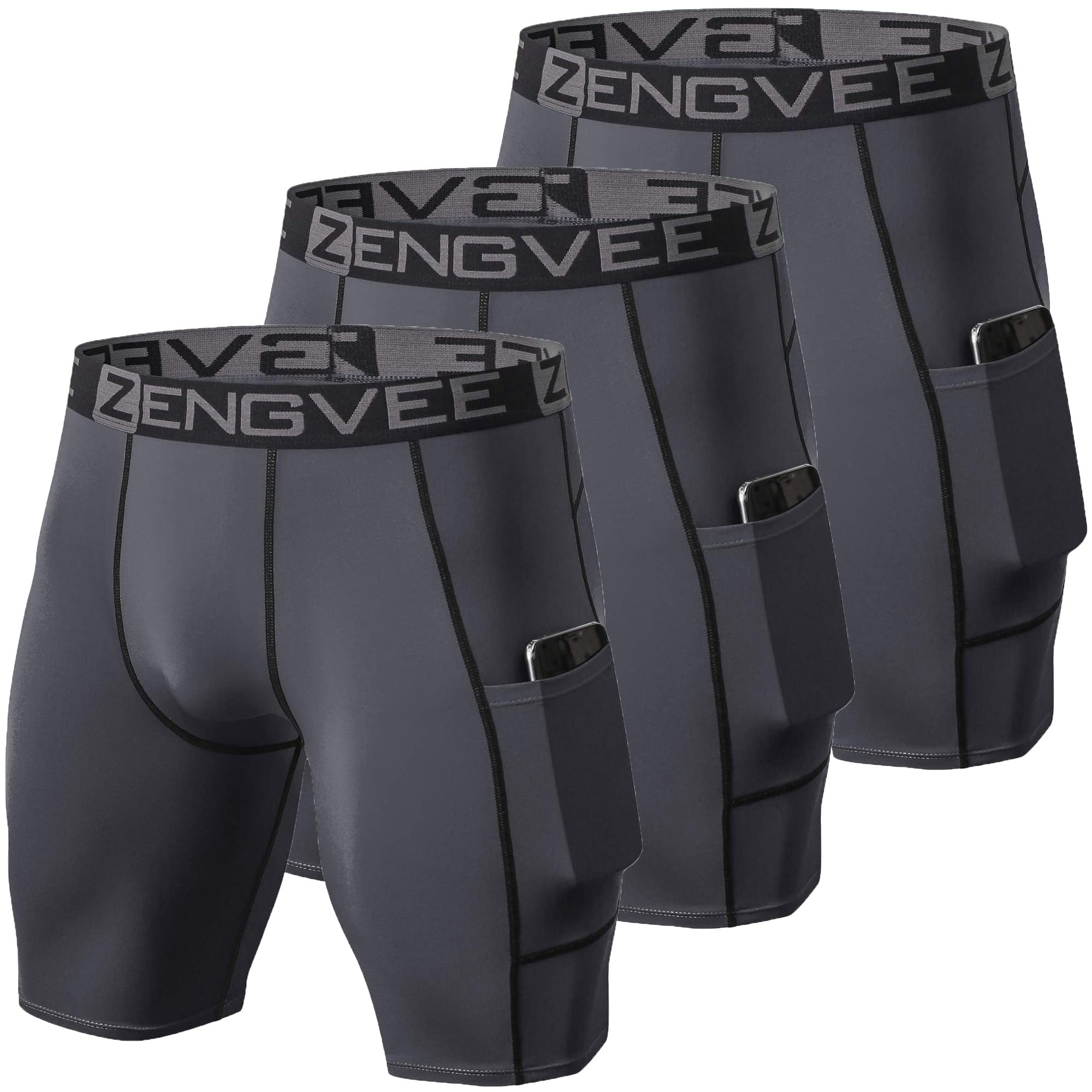 ZENGVEE Men's 3-Pack Compression Shorts with Pockets - Running, Gym, Yoga, Swimming, Climbing, Cycling & Workout Shorts for Active Men | Perfect for Training, Sports & Outdoor Activities