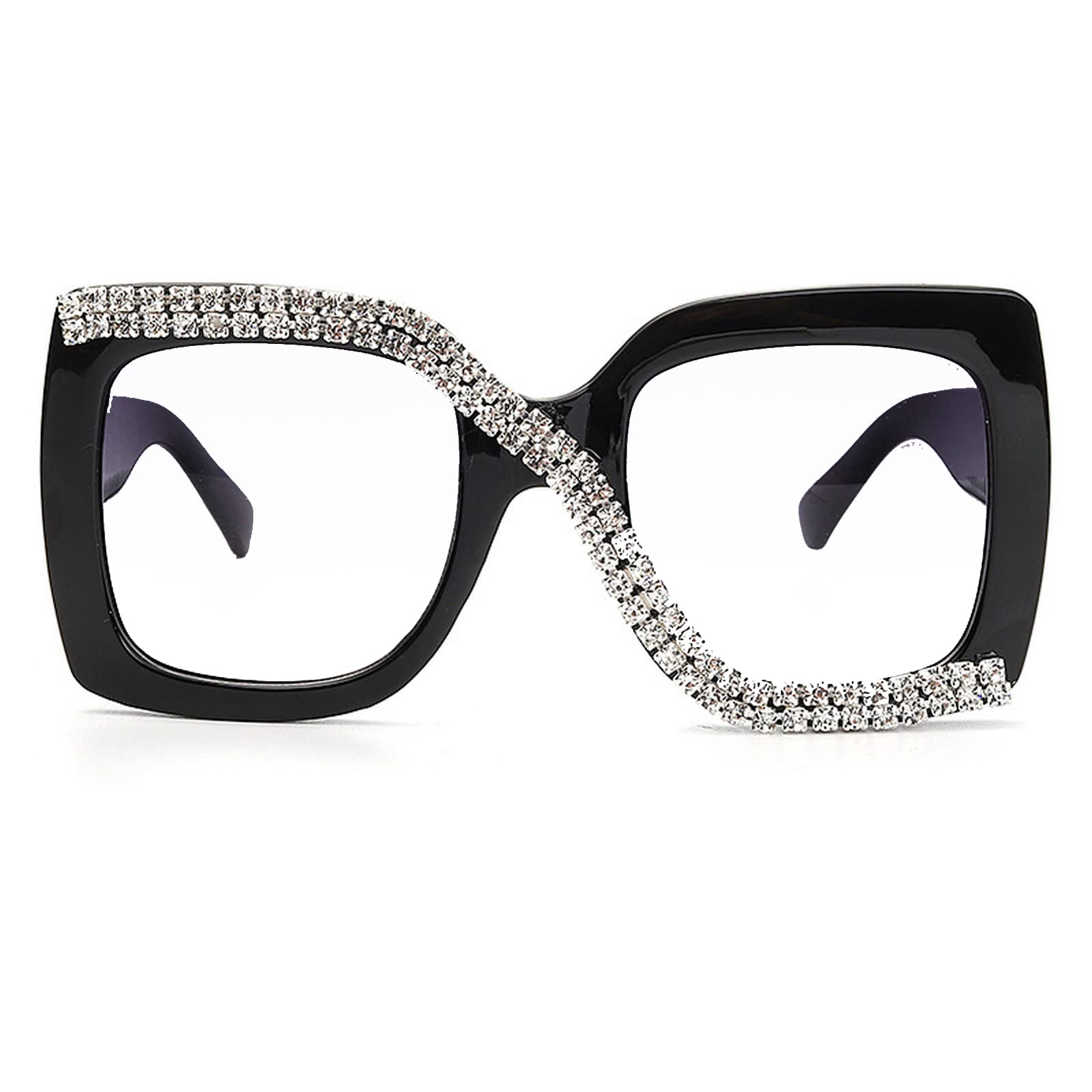 Stylish Oversized Square Reading Glasses with Bling Rhinestones & Crystal Diamond Frame - Blue Light Blocking Computer Glasses for Women & Men | Perfect for Reading, Office Work & Screen Time