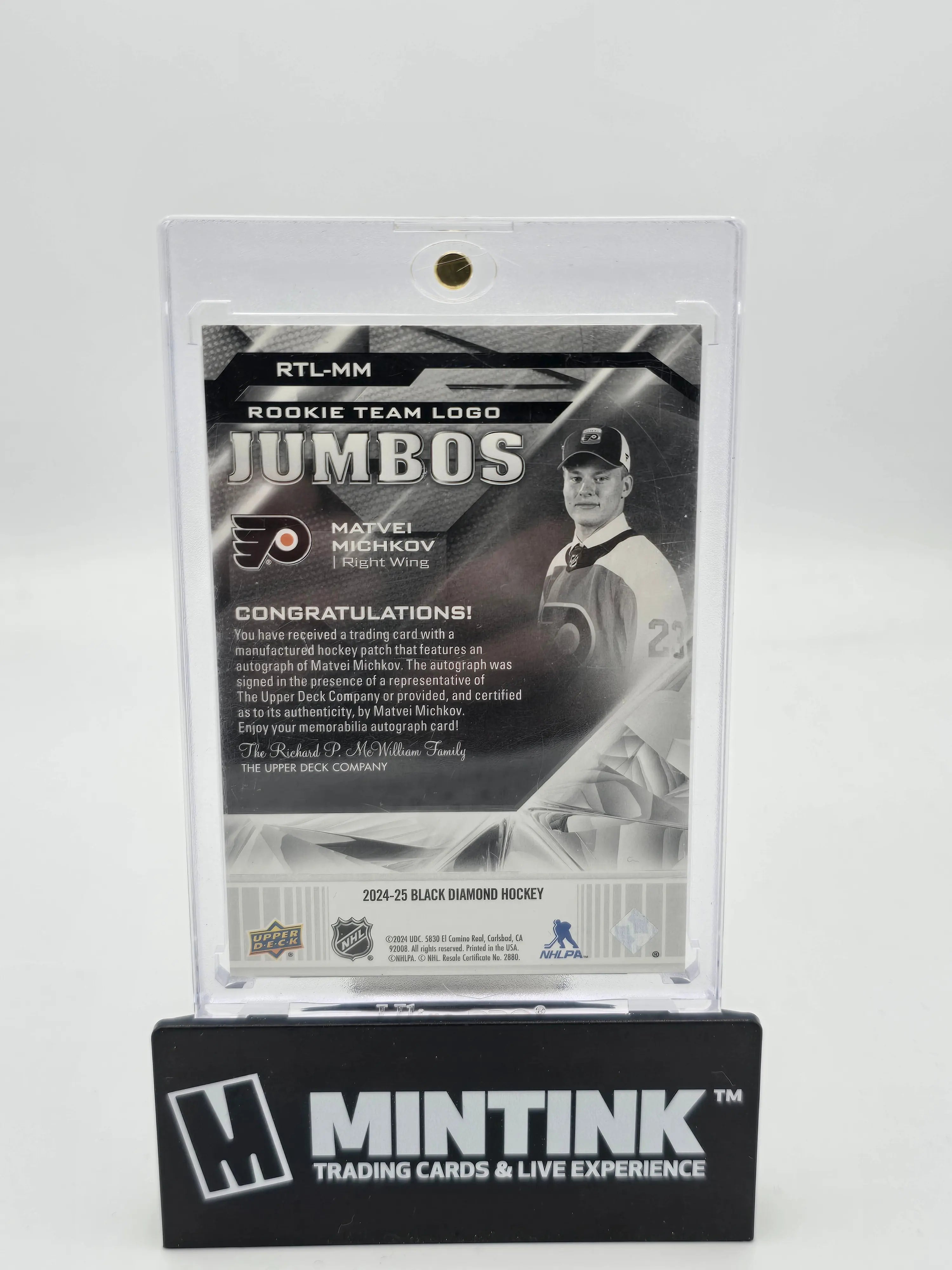 2024-25 Upper Deck Black Diamond Matvei Michkov Rookie Team Logo Jumbos Auto /49 Hockey Trading Card - Perfect for Collectors, Investors & Sports Memorabilia Enthusiasts