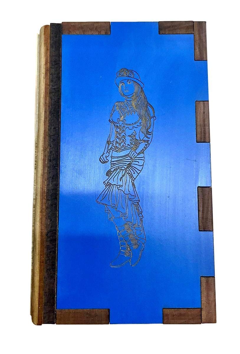 Exquisite Blue Belle Laser Engraved Spinning Wooden Puzzle Box - Perfect for Brain Teasers, Gift Giving & Home Decor