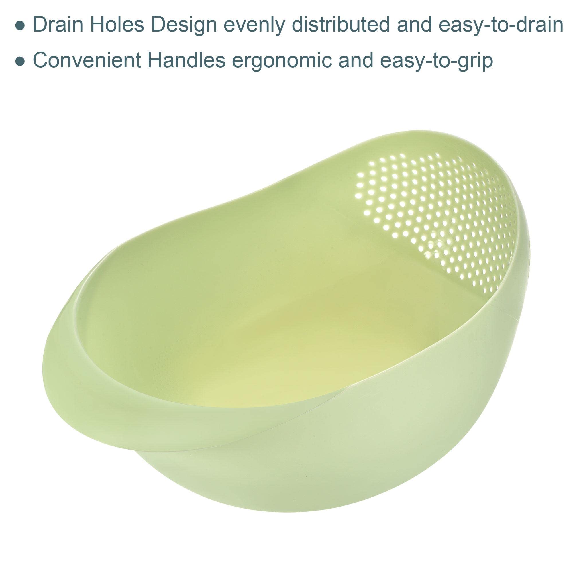 uxcell 2-Pack Rice Strainer Bowl with Handle - Rice Washing Filter Colander Basket for Cleaning Vegetables & Fruits (Blue + Green) - Perfect for Kitchen, Cooking & Meal Prep