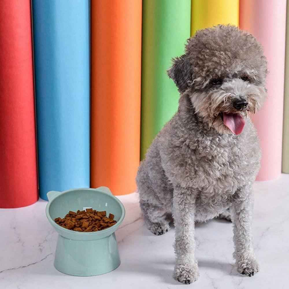 Raised Tilted Elevated Cat Food and Water Bowl - No Spill Plastic Pet Feeder for Flat-Faced Cats & Small Dogs (Pink) - Perfect for Persian, British Shorthair, and Pugs at Home or Travel
