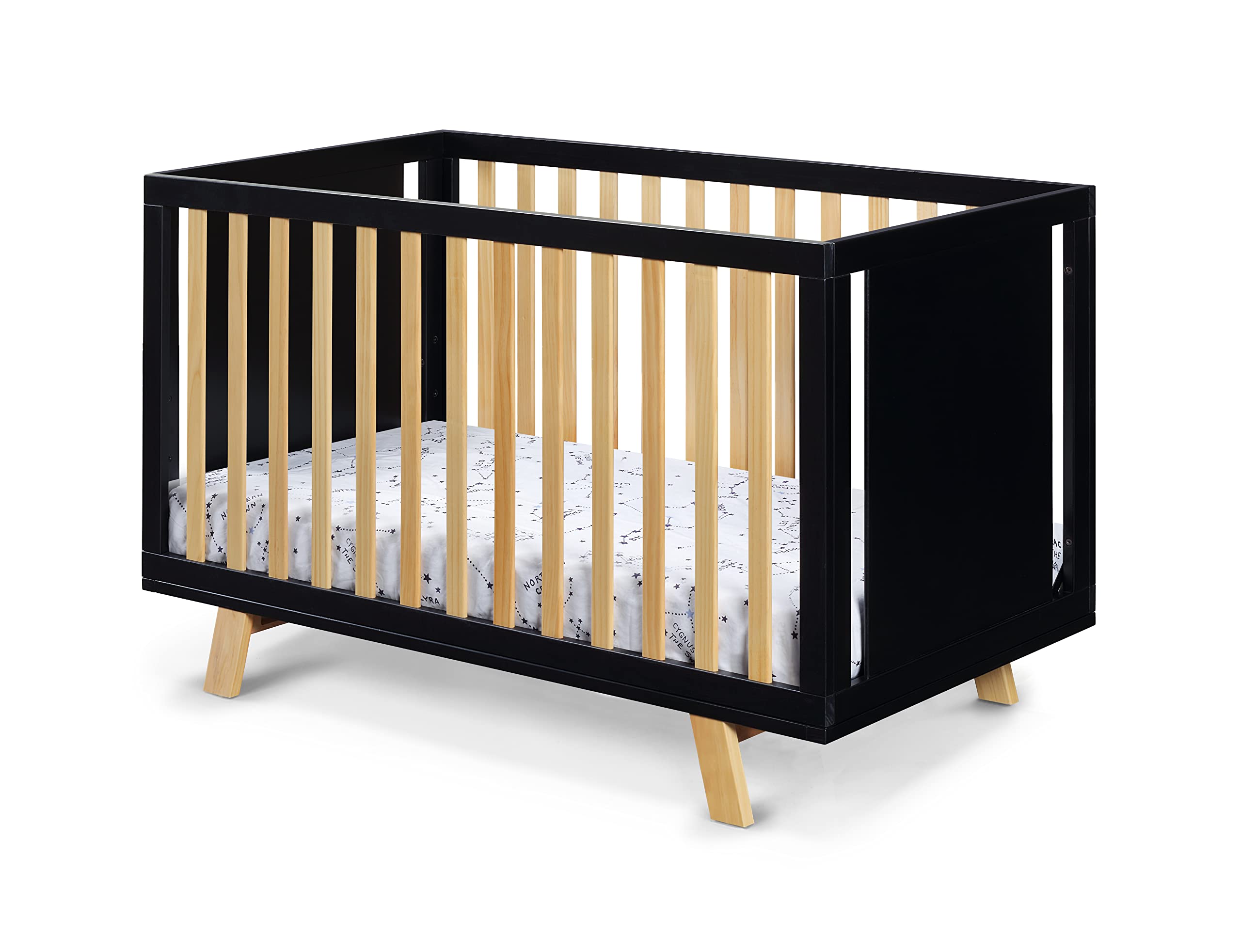 Suite Bebe Livia Convertible Crib in Black & Natural - 3-in-1 Baby Bed for Nursery, Toddler & Daybed | Modern Wooden Crib for Safe Infant Sleep & Stylish Nursery Decor