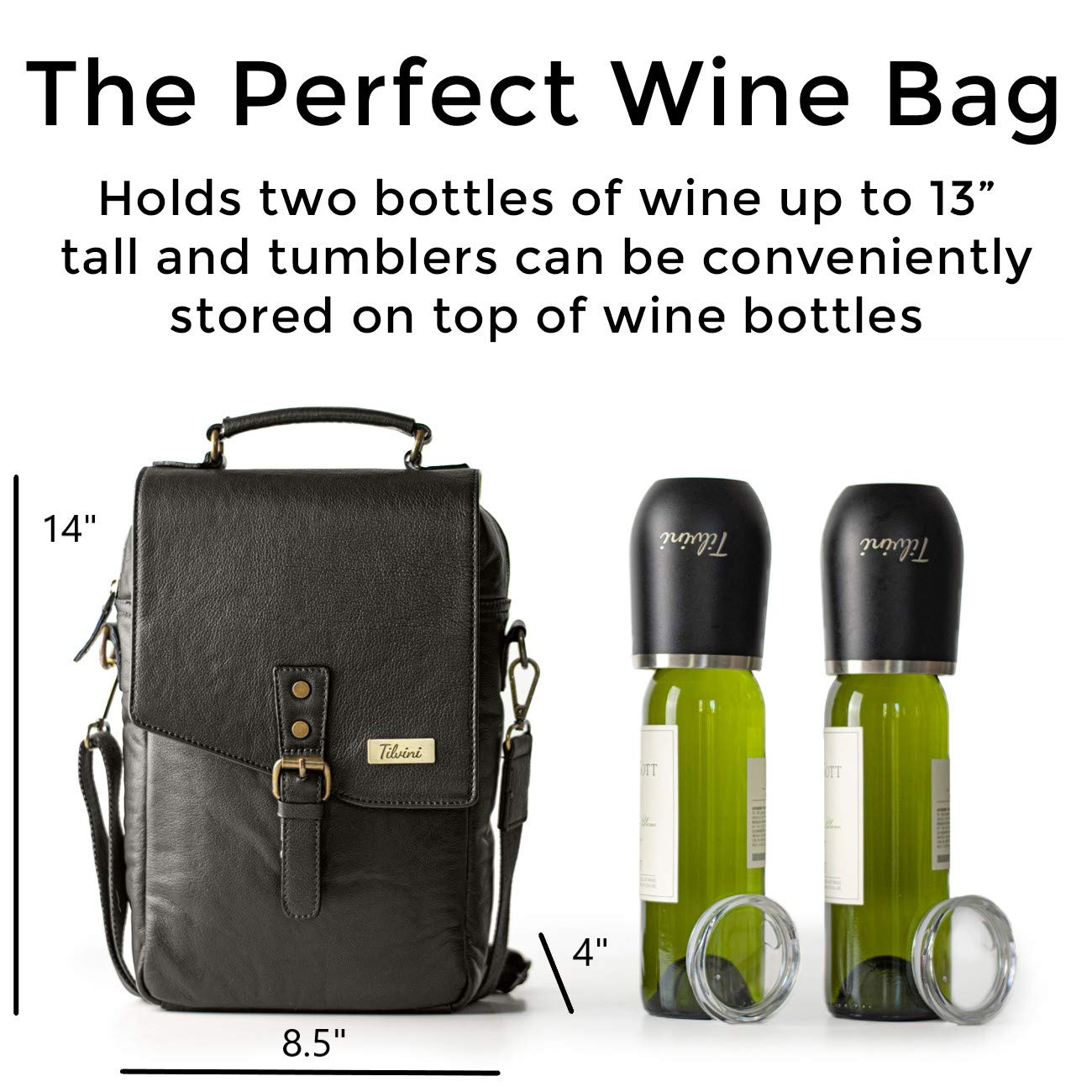Premium Leather Wine Bag & Insulated Wine Tumblers Set - Best Birthday Gifts for Men, Wine Lovers - Durable Wine Carrier with Cooler Function - Perfect for Travel, Beach Picnics, Outdoor Parties & Romantic Dinners