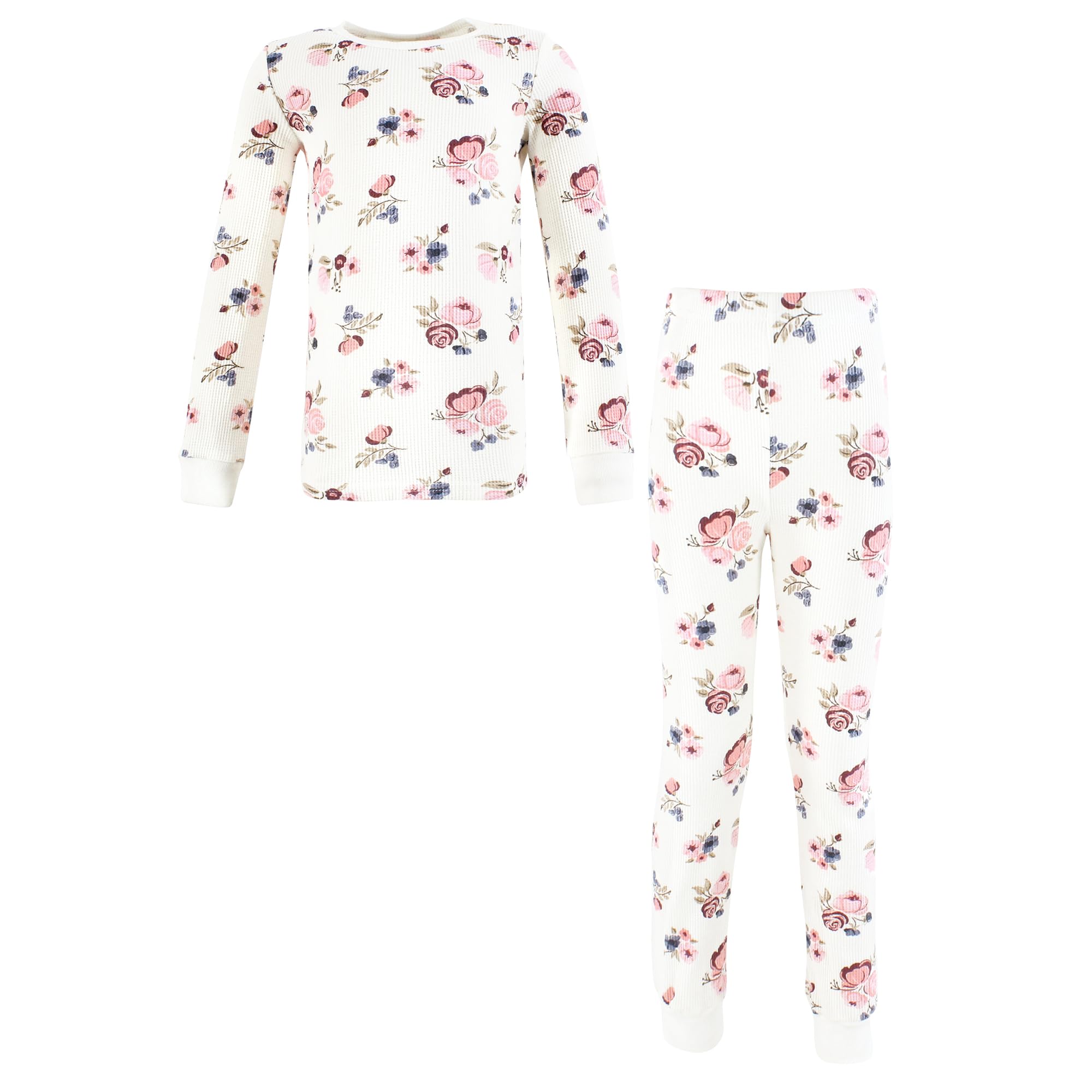 Hudson Baby Unisex Thermal Long Underwear 2-Piece Set - Dusty Rose Floral Print - Size 7 Years | Warm Winter Base Layer for Kids | Perfect for Cold Weather & Outdoor Activities
