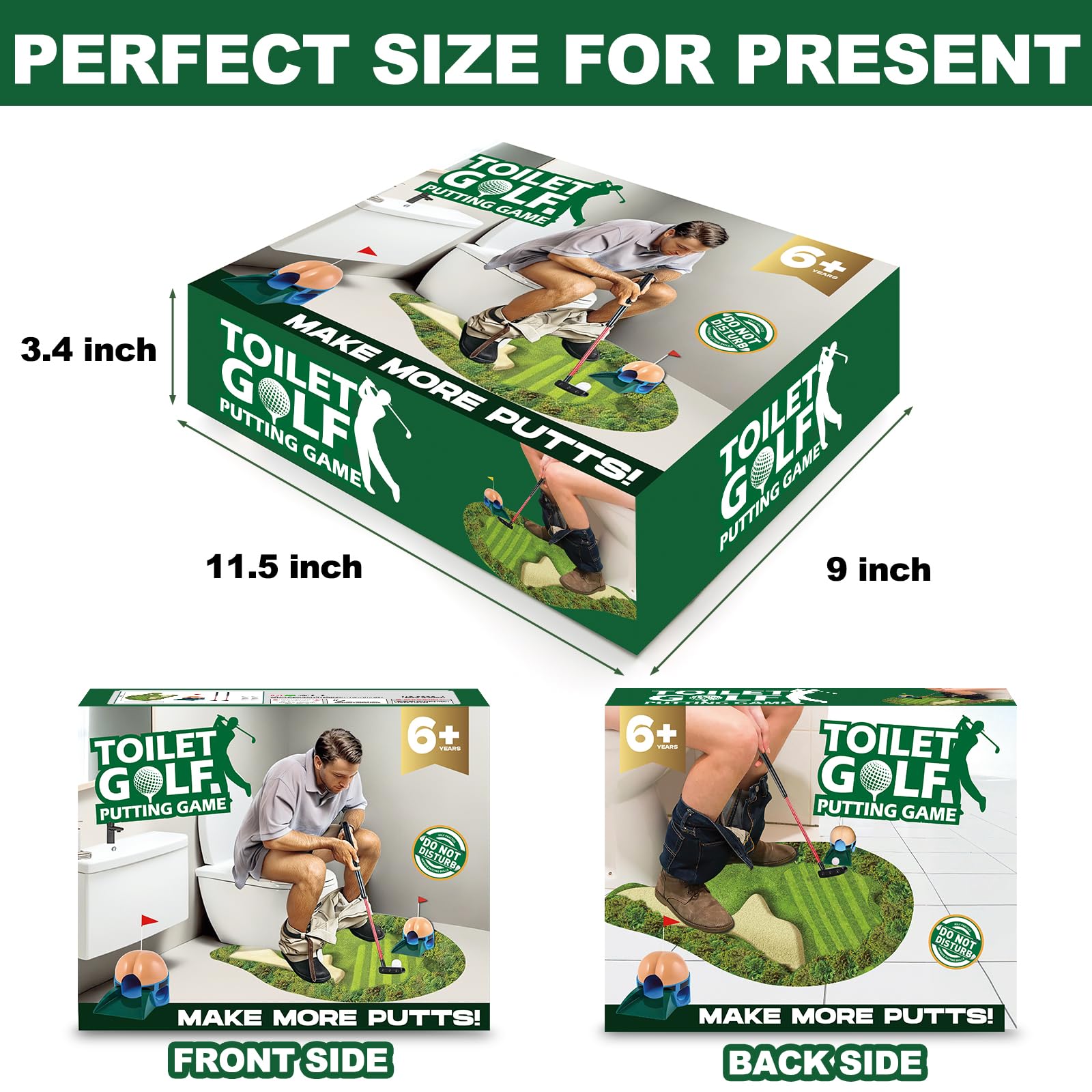 2 PCS Toilet Golf Game Gag Gift Box - Funny Fake Present Box for Pranks & White Elephant Gifts - Perfect for Golfers, Husband, Dad, Brother & Boyfriend - Great for Birthday, Christmas & Office Party Jokes