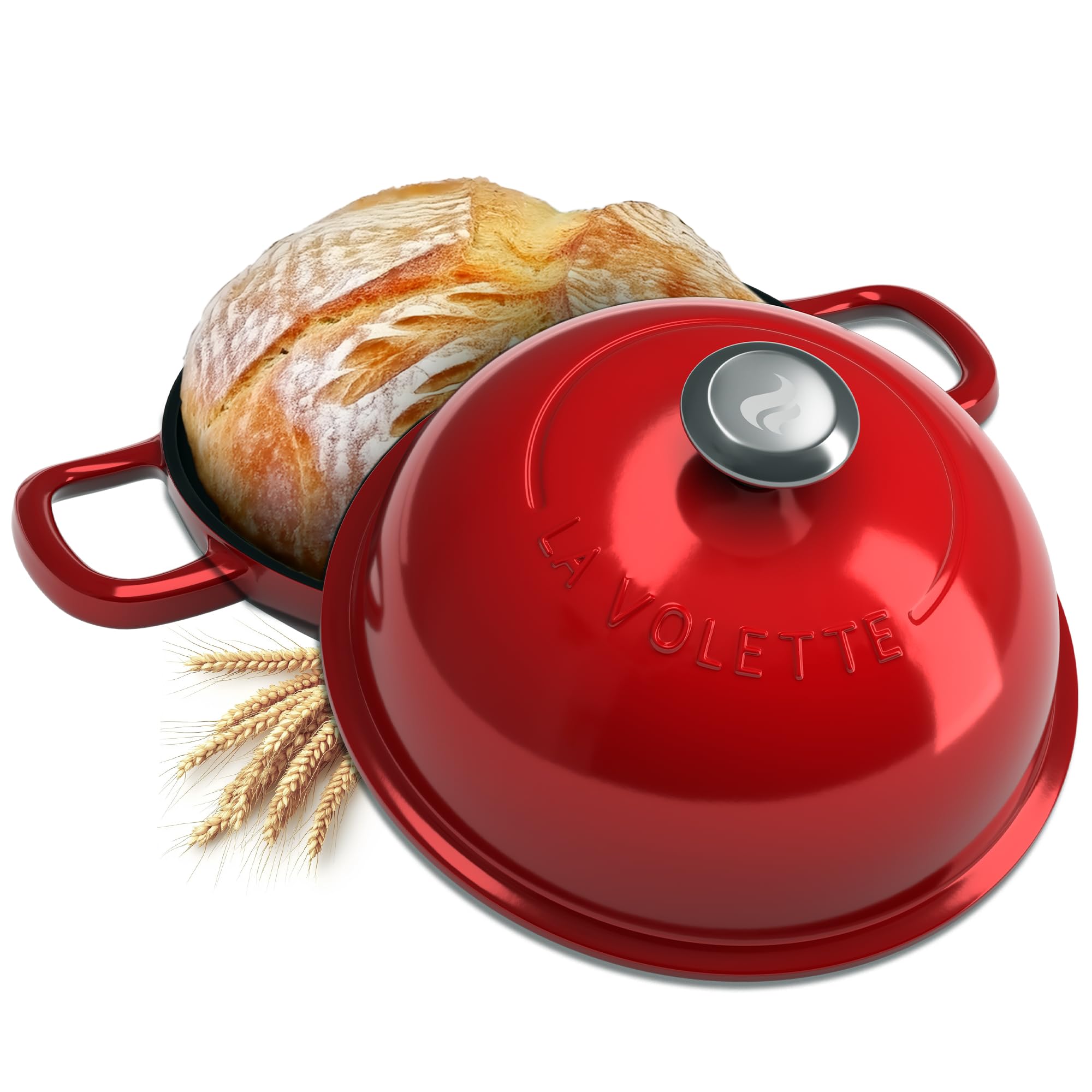 9-Piece Enameled Cast Iron Bread Baking Set with Lid – 10 Inch Dutch Oven, Silicone Mat & Banneton | 6 Quart Red Enameled Bread Pan | Perfect for Artisan Sourdough, No-Knead & Homemade Bread Baking