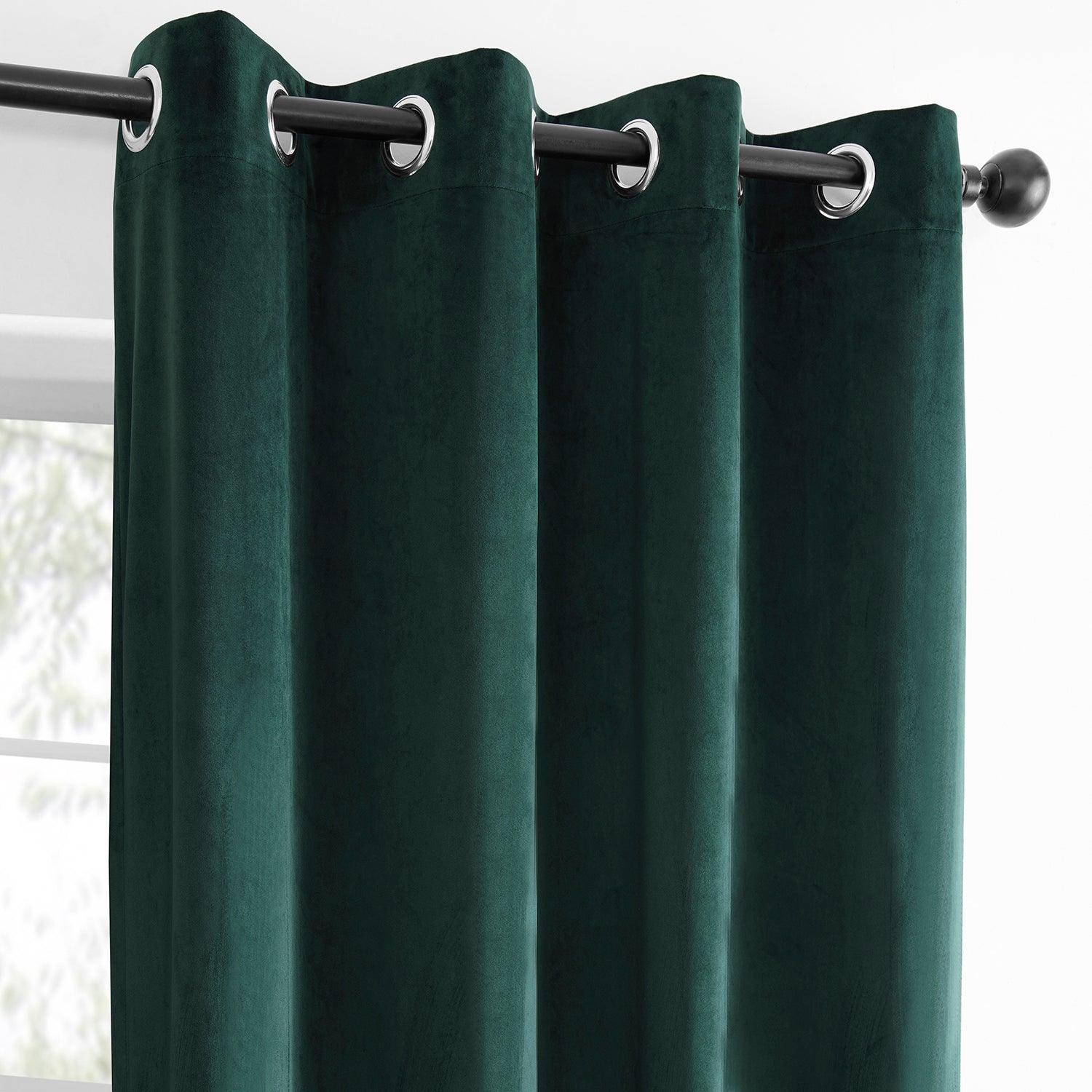 Deep Green Grommet Simply Velvet Blackout Curtains Pair (2 Panels) - Thermal Insulated Window Drapes for Bedroom, Living Room & Home Theater