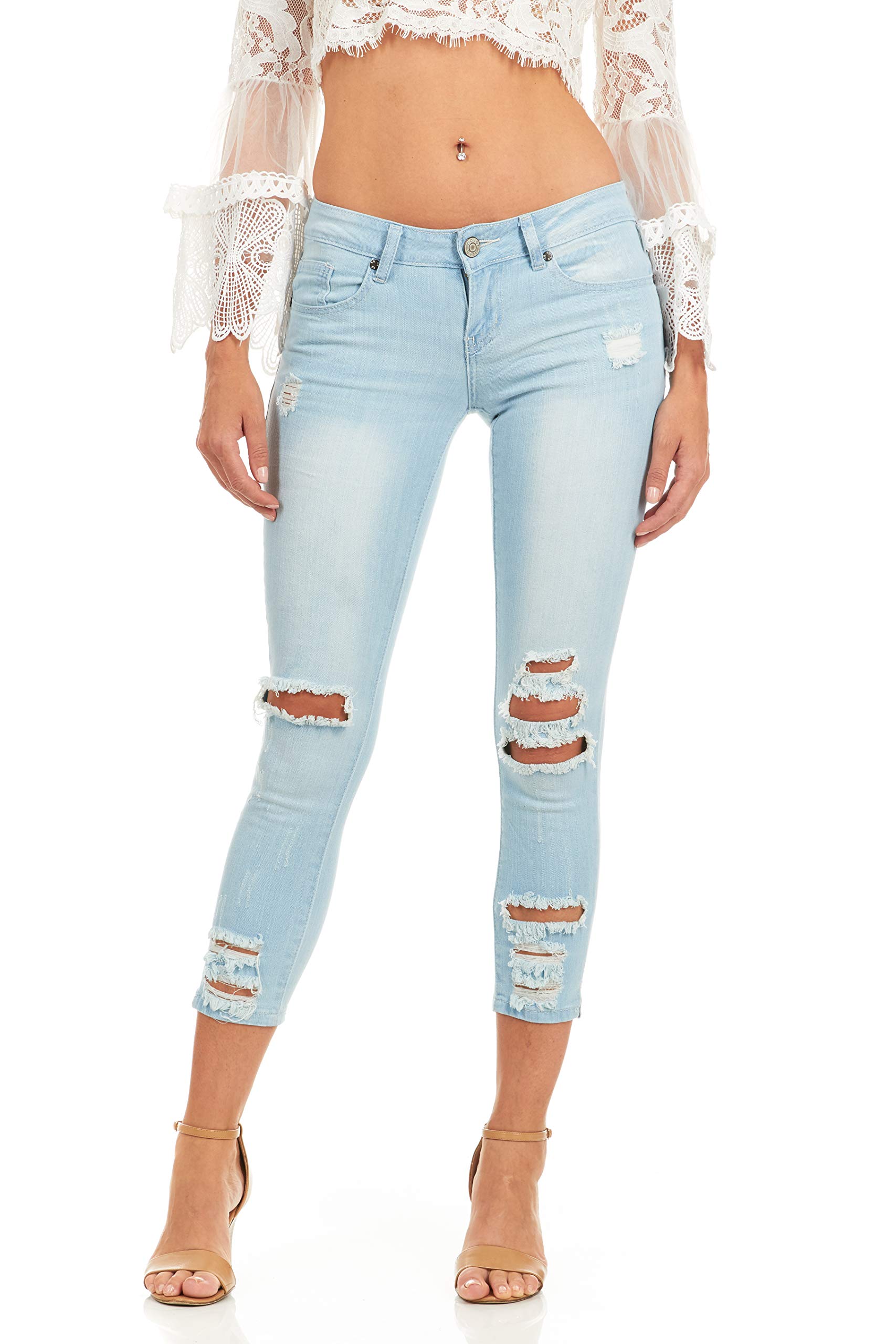 COVER GIRL Women's Ripped Cropped Skinny Jeans - High Waisted Stretch Denim Pants for Women | Perfect for Casual Outfits, Date Nights & Street Style Fashion