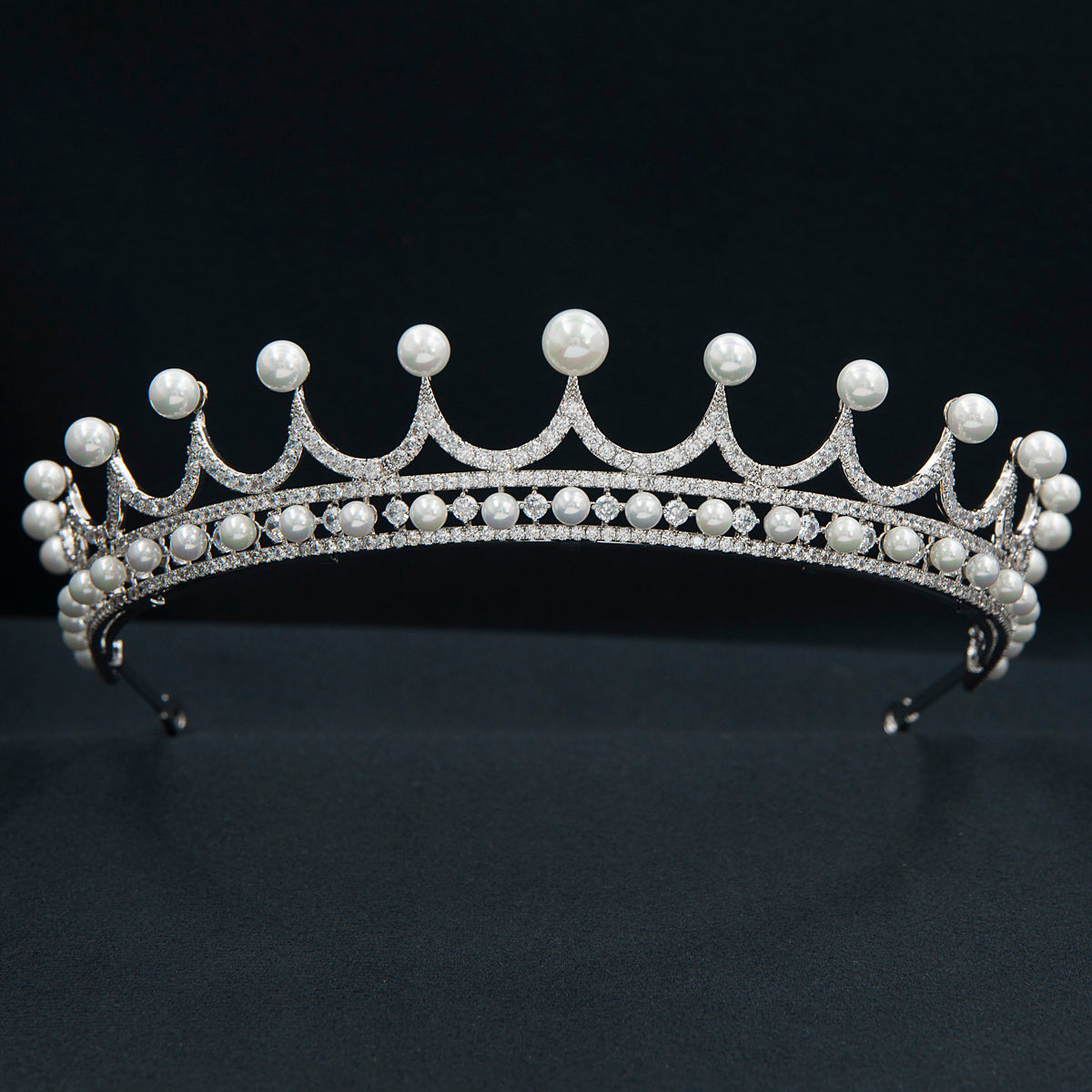 Elegant Cubic Zirconia Pearl Tiara for Weddings | Crystal Royal Diadem Headpiece CH10368 | Perfect for Bridal, Prom, Quinceañera & Formal Events