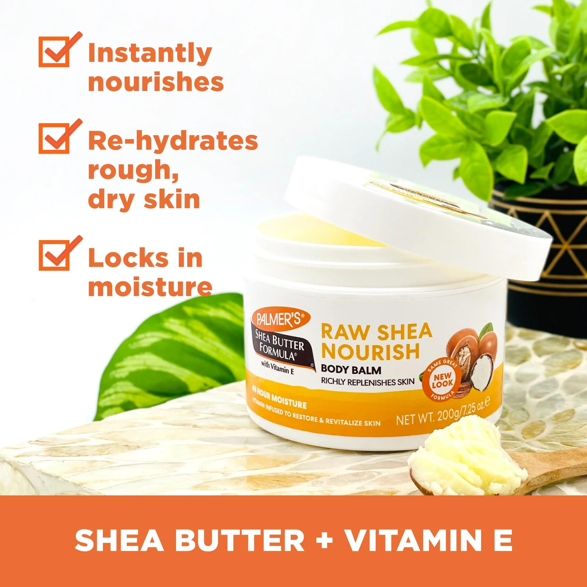Palmers® Raw Shea Butter Body Balm 2-Pack (7.25oz Each) with Vitamin E - Ultra Moisturizing & Nourishing for Dry Skin - Bonus Exfoliating Sponge & Mini Spatula Included - Perfect for Daily Skincare Routine, Post-Shower Hydration & Travel Essentials