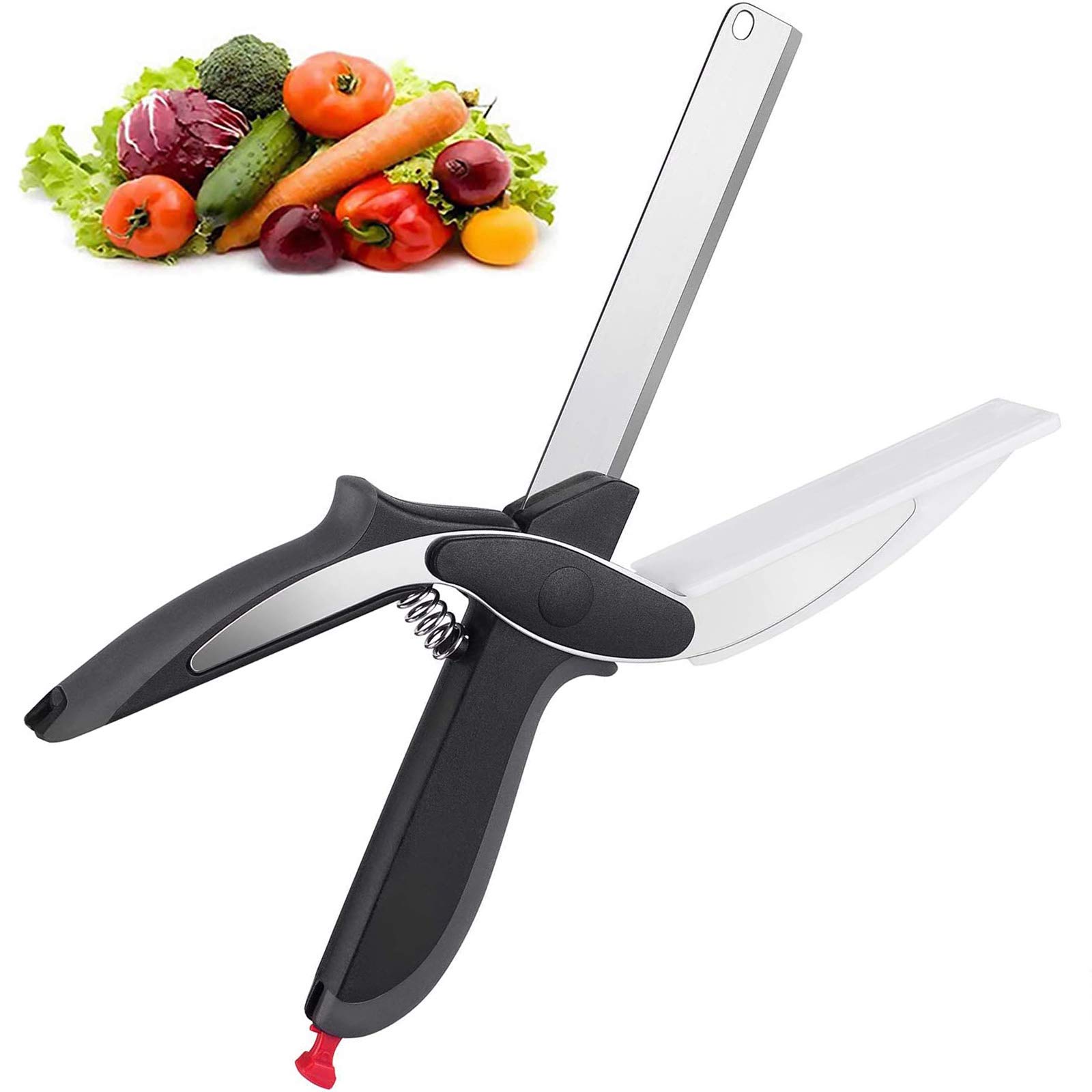 Gudebuy Stainless Steel Food Cutter Scissors with Built-in Cutting Board - Kitchen Shears for Chopping Vegetables, Fruits & Herbs - Perfect for Meal Prep, Salad Making & Food Processing