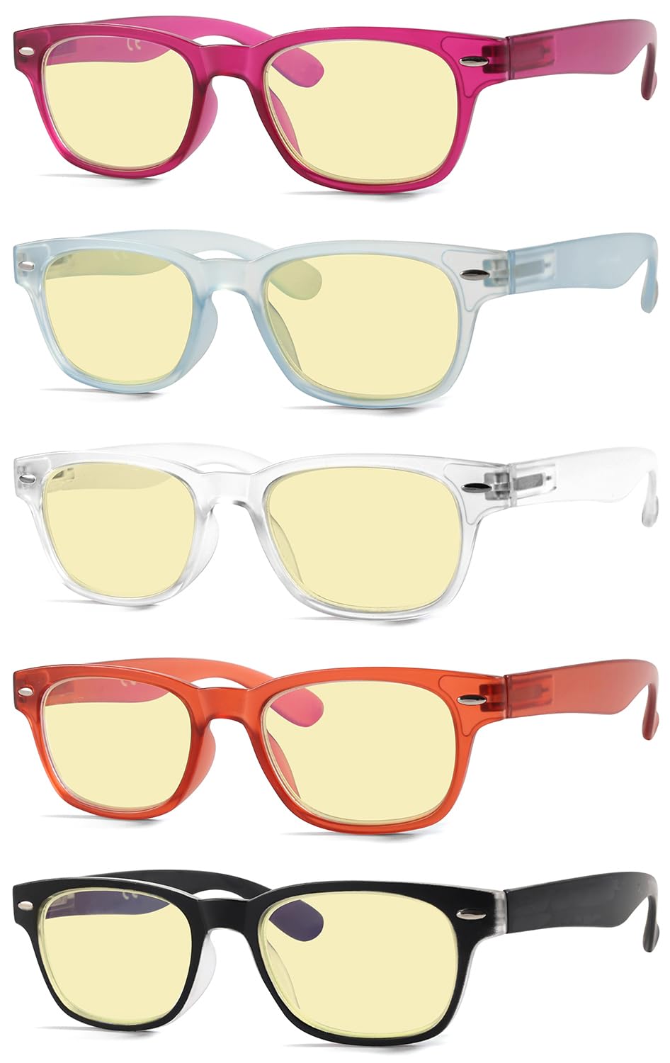 Eyekepper 5 Pack Yellow Tinted Blue Light Blocking Reading Glasses for Computer & Screen Use, Anti-Eye Strain, UV Protection (0.00 Magnification) - Perfect for Office Work, Gaming & Nighttime Reading