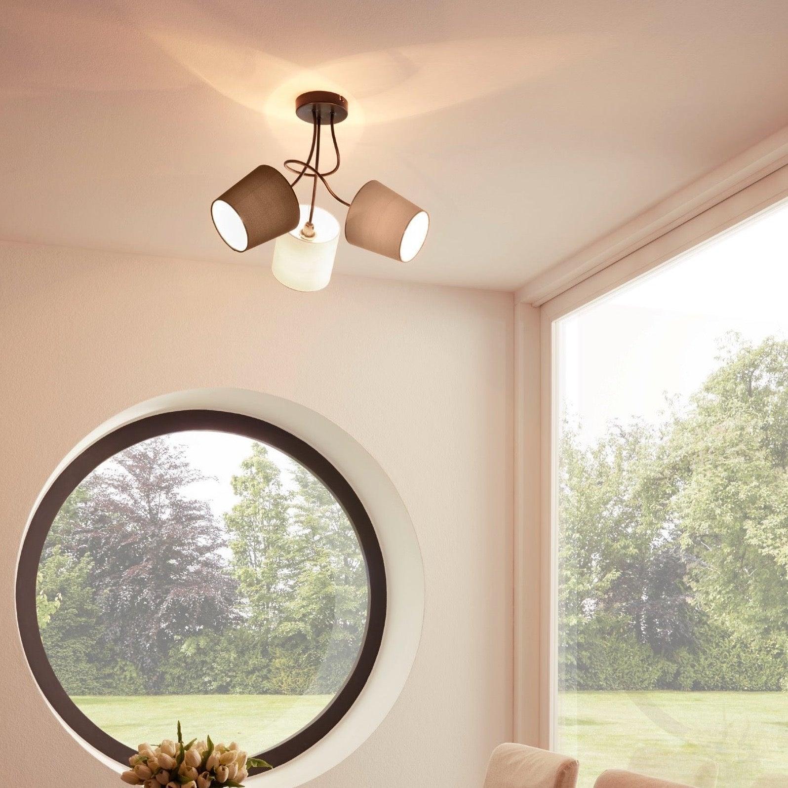 Eglo Almeida 3-Light Semi-Flush Mount Ceiling Light Fixture with Grey/White/Brown Glass Shades - Perfect for Bedroom, Living Room, and Dining Room Lighting