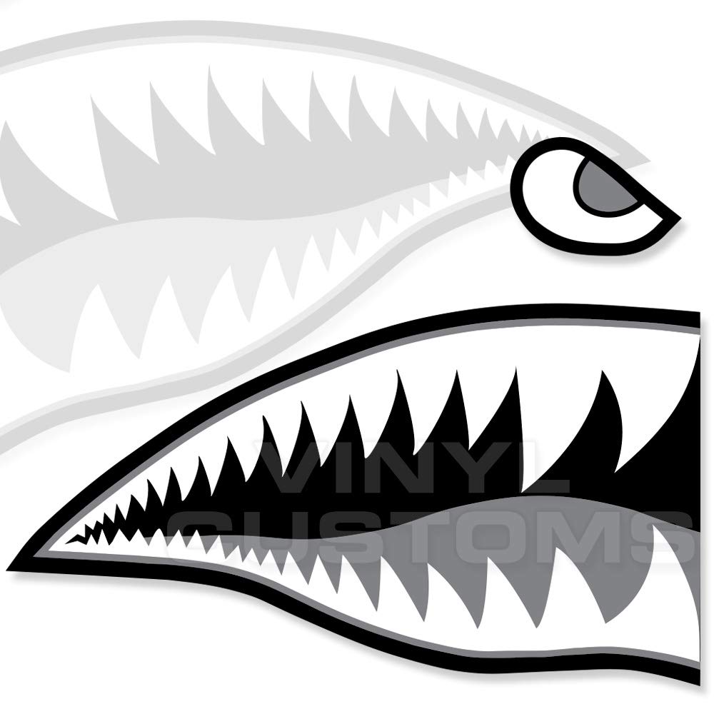 Flying Tigers Shark Mouth Teeth Warhawk Vinyl Decals - 7 Inch Tactical Stickers (2 Pairs) - Perfect for Car, Laptop, Helmet & Military Gear Decoration