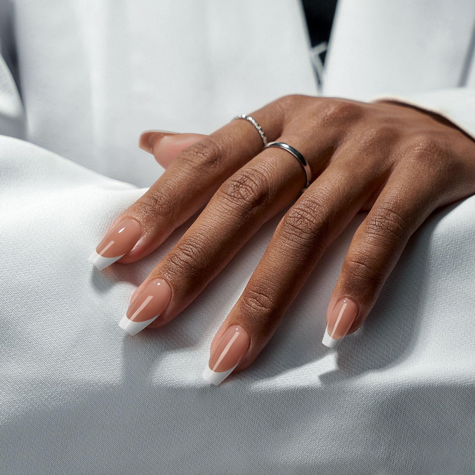 BTArtbox French Gel Press On Nails Kit - Short Coffin Shape with Brown French Tips | XCOATTIPS Nail Art Designs | Perfect for Weddings, Parties & Everyday Wear